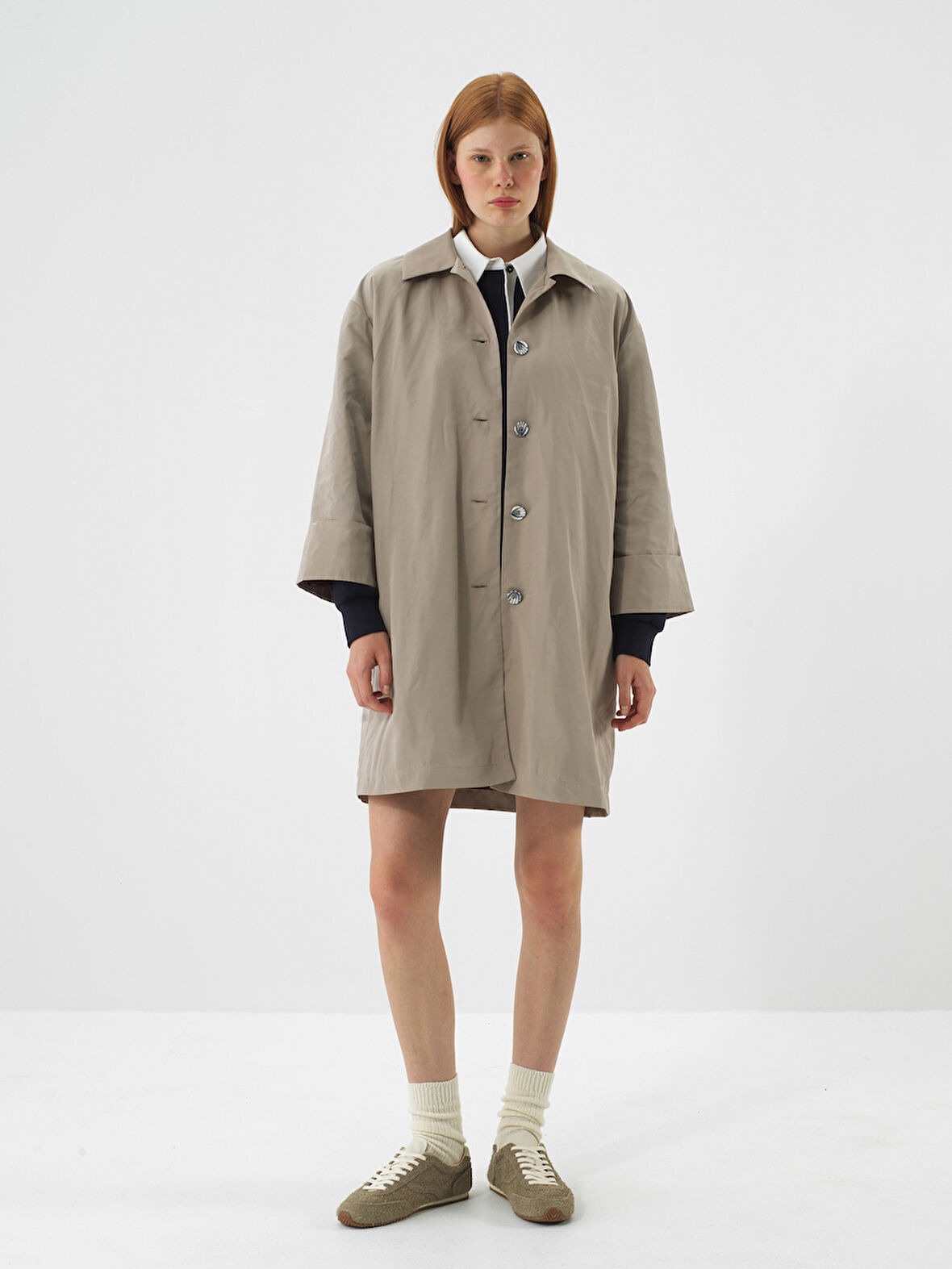 Xint Naturel Formunu Koruyan Oversize Trençkot