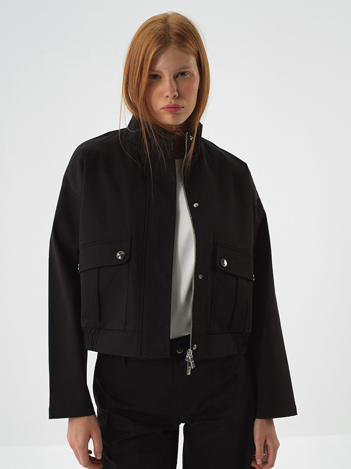 Xint Siyah Pamuk Dokulu Oversize Ceket