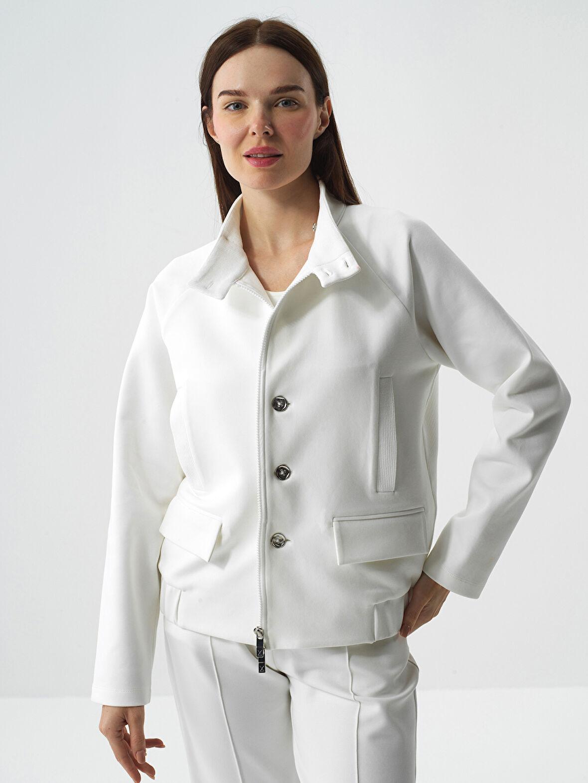 Xint Ekru Pamuk Dokulu Oversize Ceket