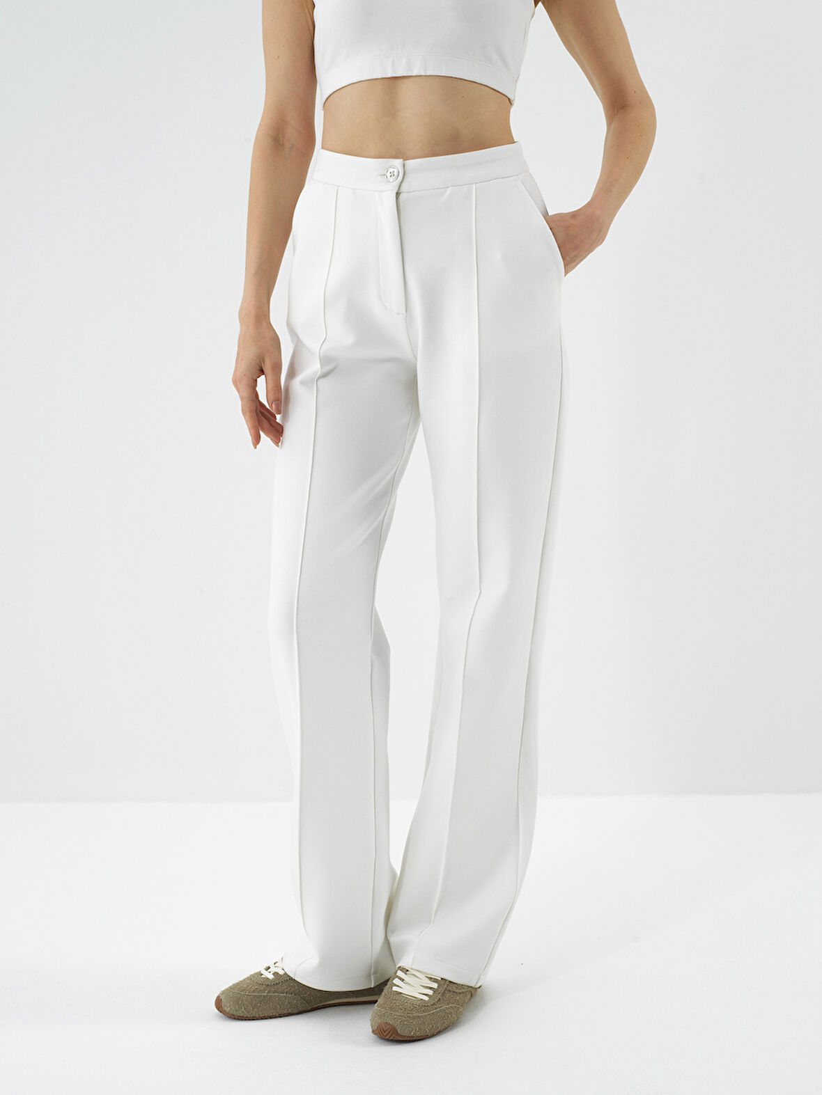 Xint Ekru Pamuk Dokulu Oversize Sweat Pantolon