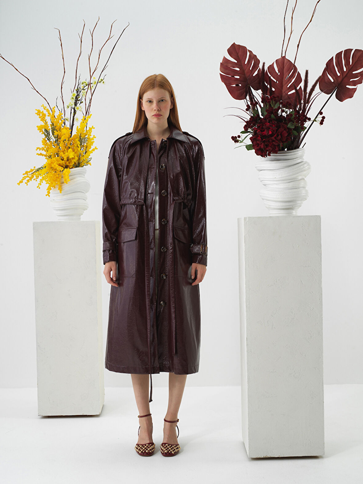 Xint Bordo Deri Görünümlü Regular Fit Yağmurluk