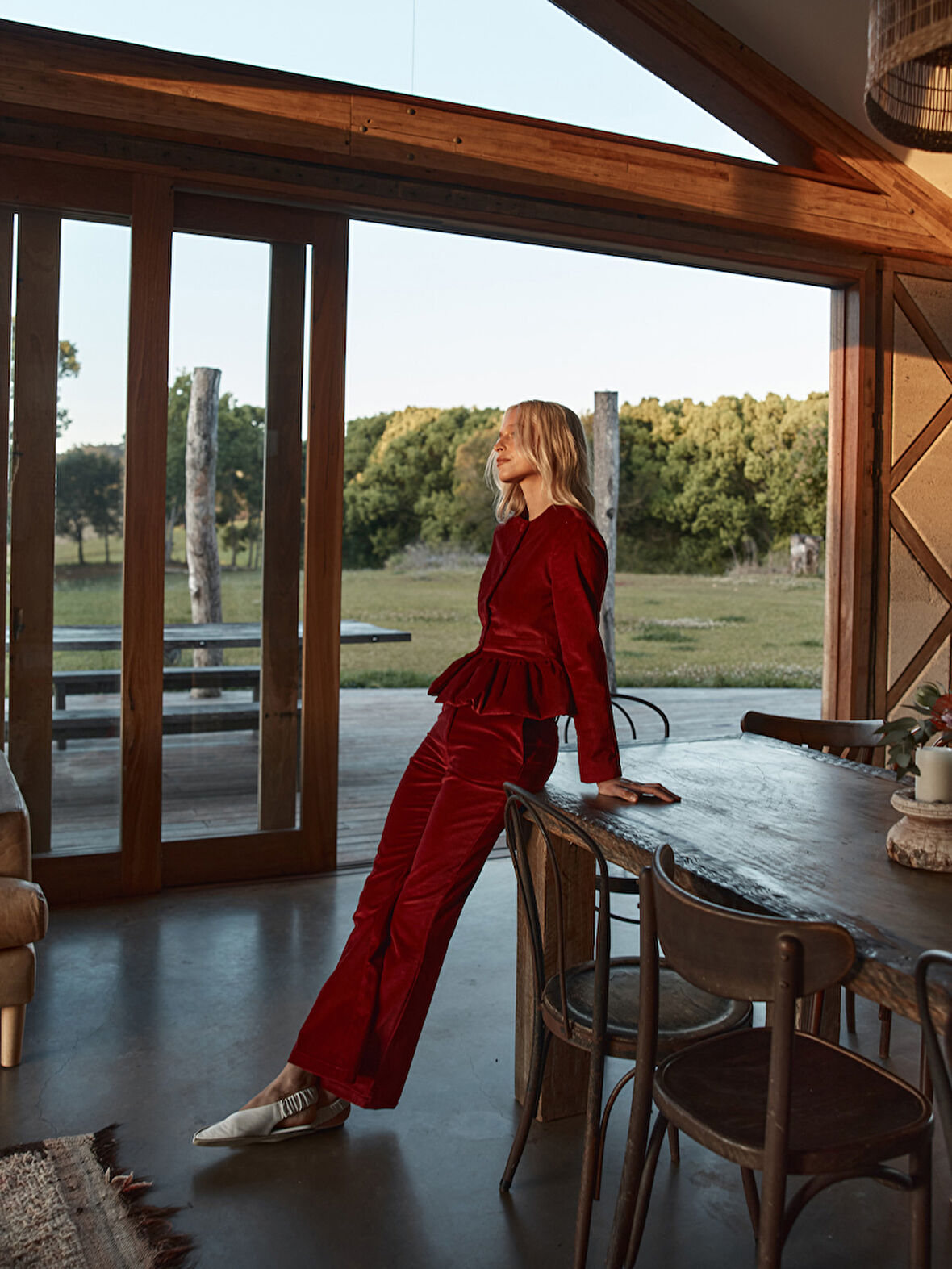 Xint Bordo Lüks Dokulu Soft Kadife Regular Fit Pantolon