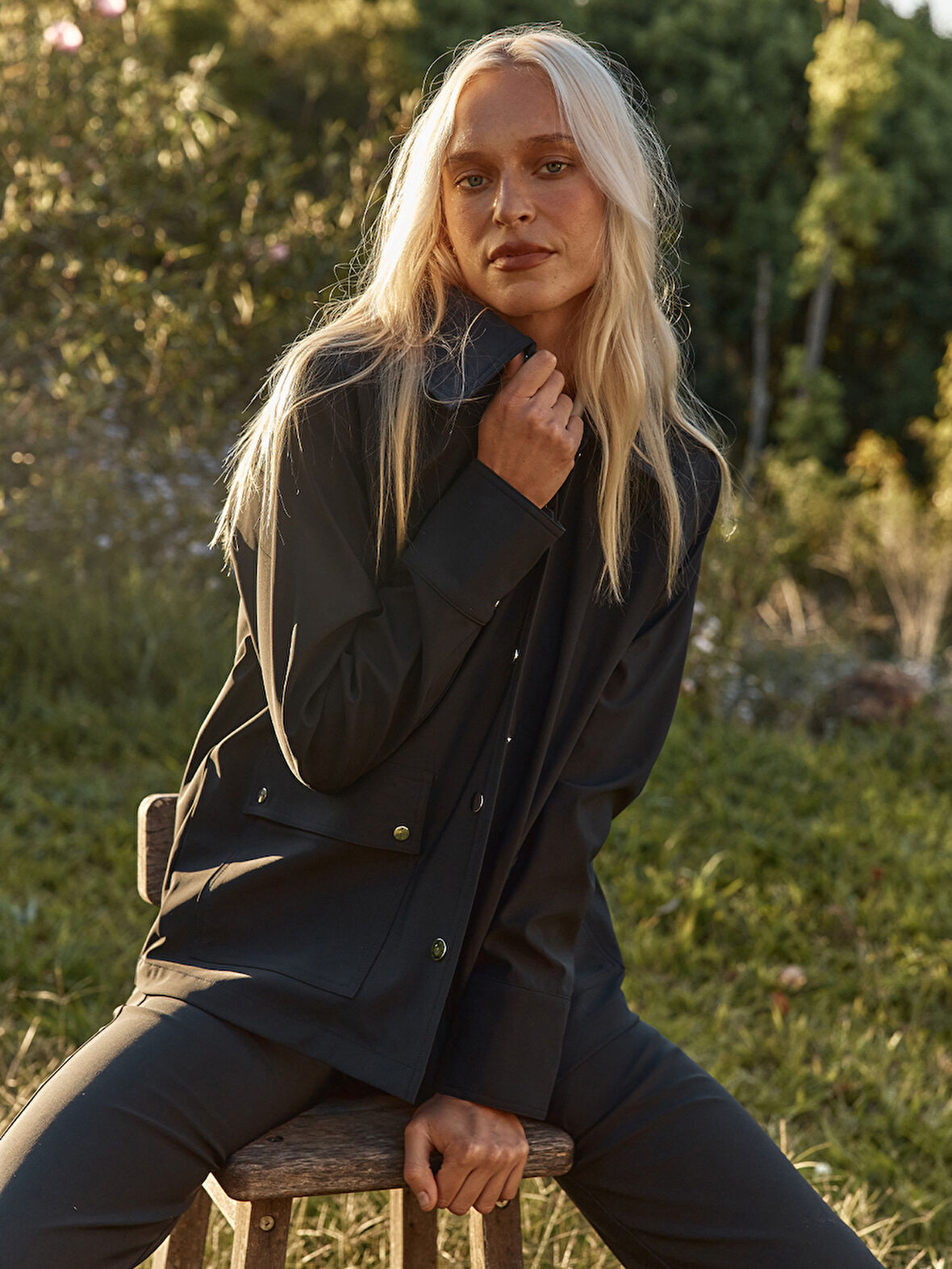 Xint Lacivert Esnek Dokulu Oversize Ceket