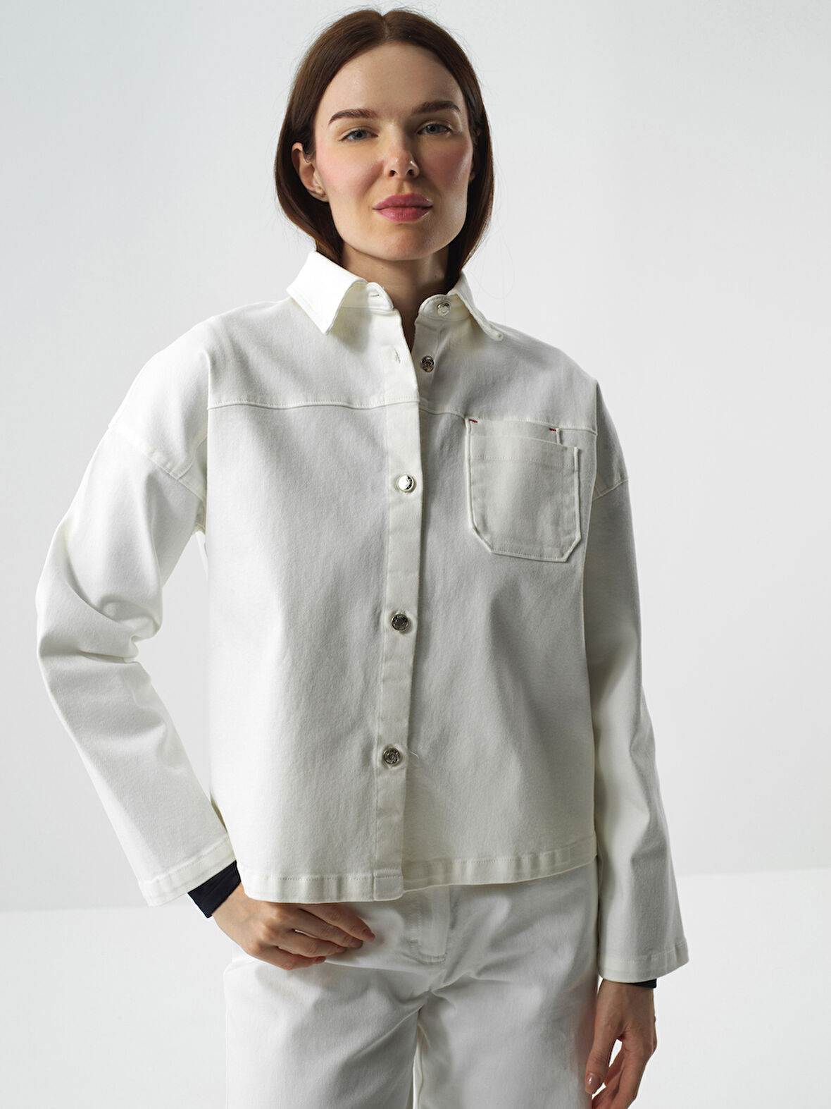 Xint Ekru Pamuk Dokulu Oversize Ceket