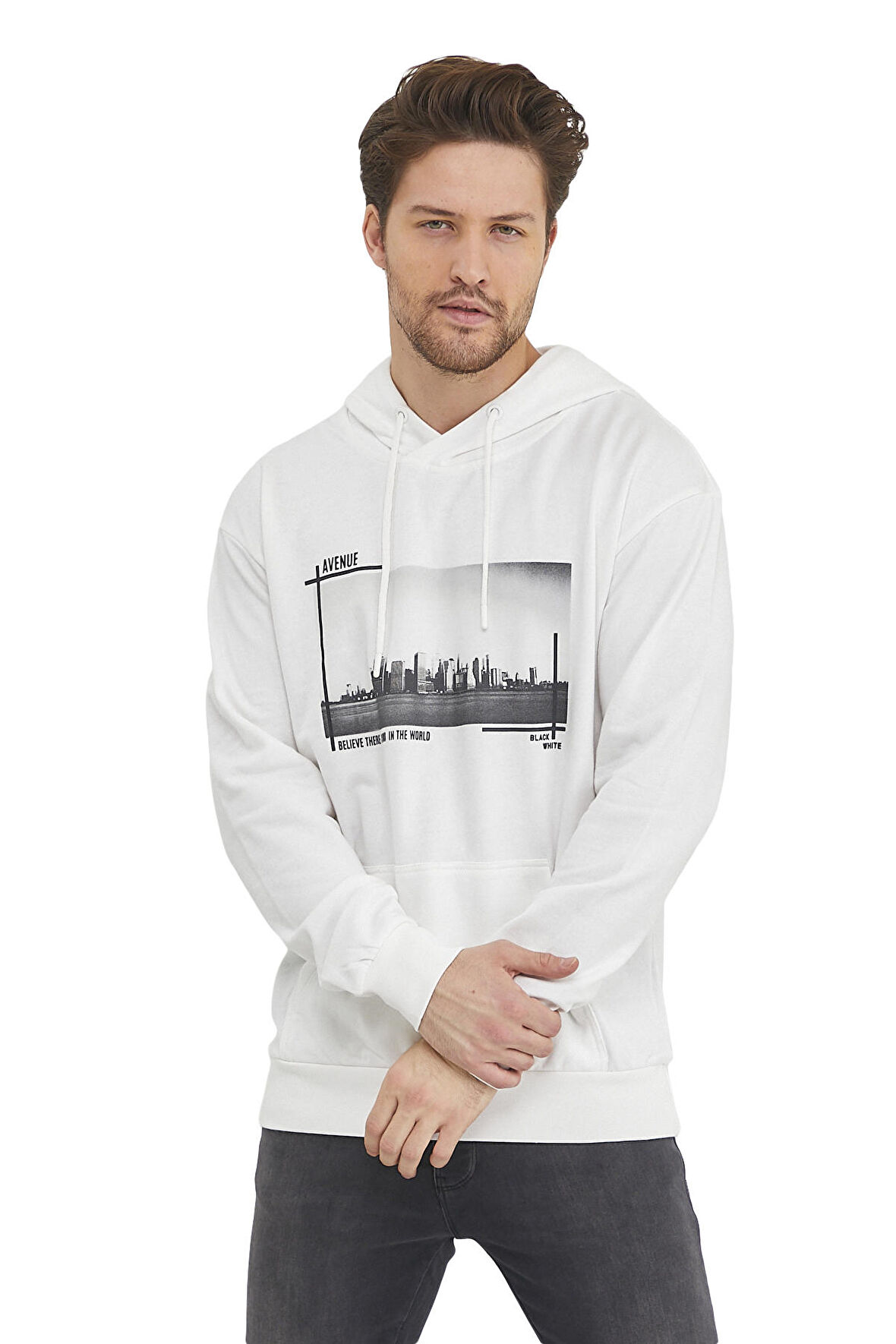 Kanguru Cepli Newyork Baskılı Kapüşonlu  Sweatshirt