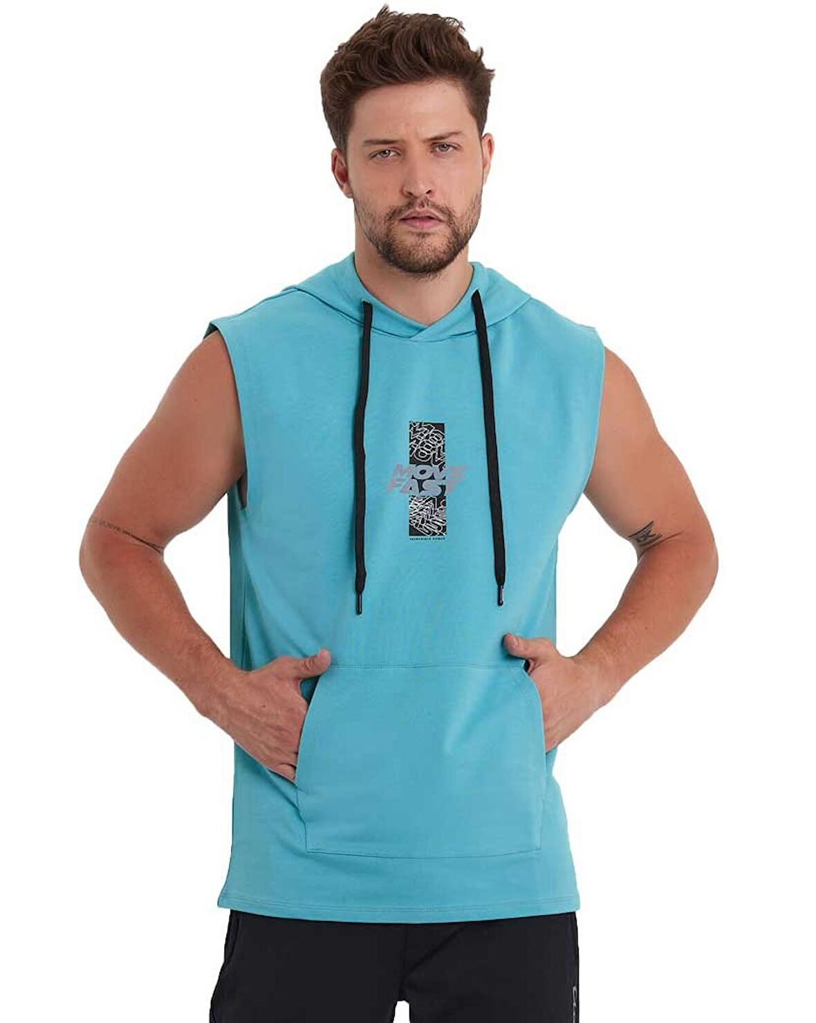 Erkek Kapüşonlu Kanguru Cepli Kolsuz Sweatshirt