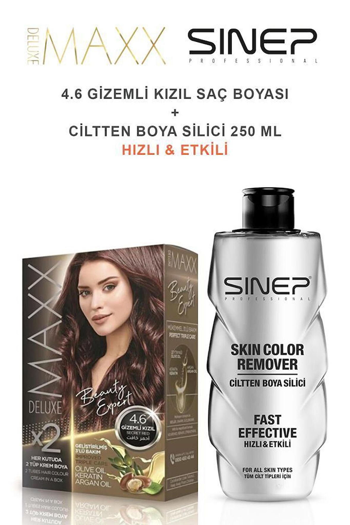 Maxx Deluxe Saç Boyası 4.6 Gizemli Kızıl-Profesyonel Cillten Boya Silici Set