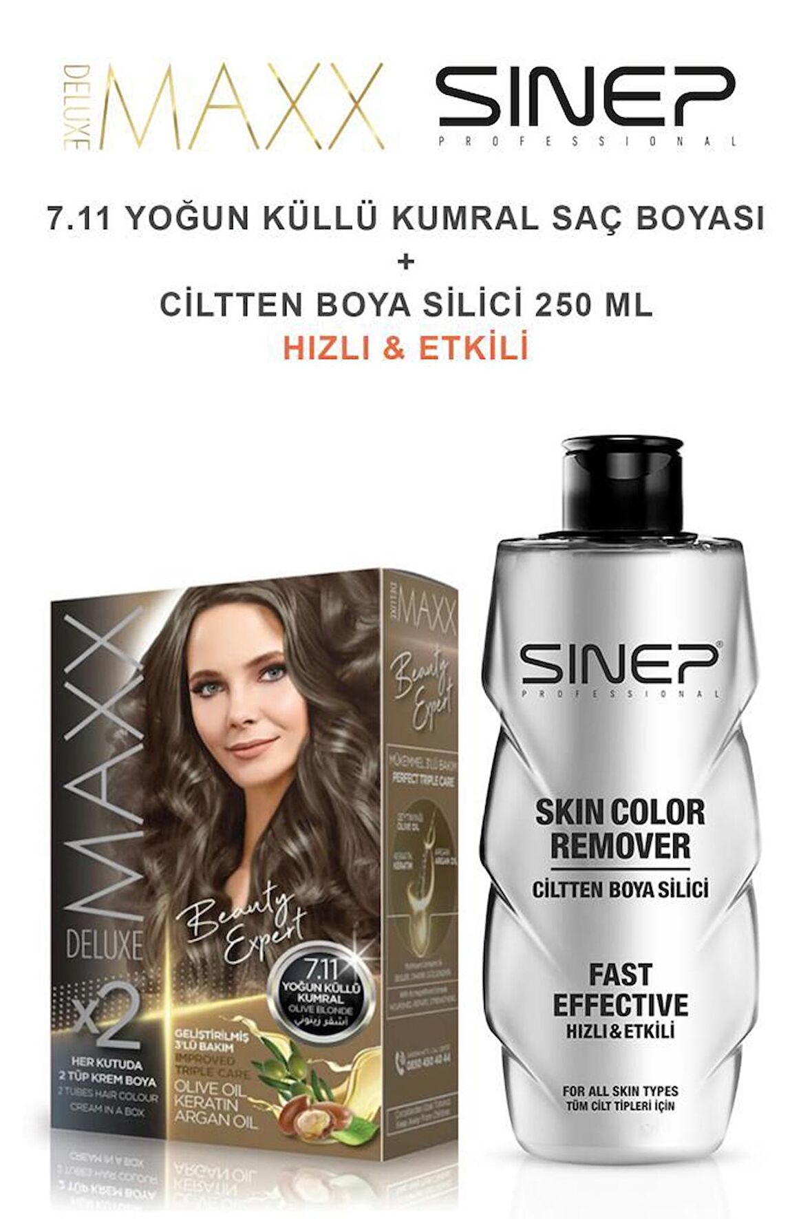 Maxx Deluxe Saç Boyası 7.11 Yoğun Küllü Kumral-Profesyonel Cillten Boya Silici Set