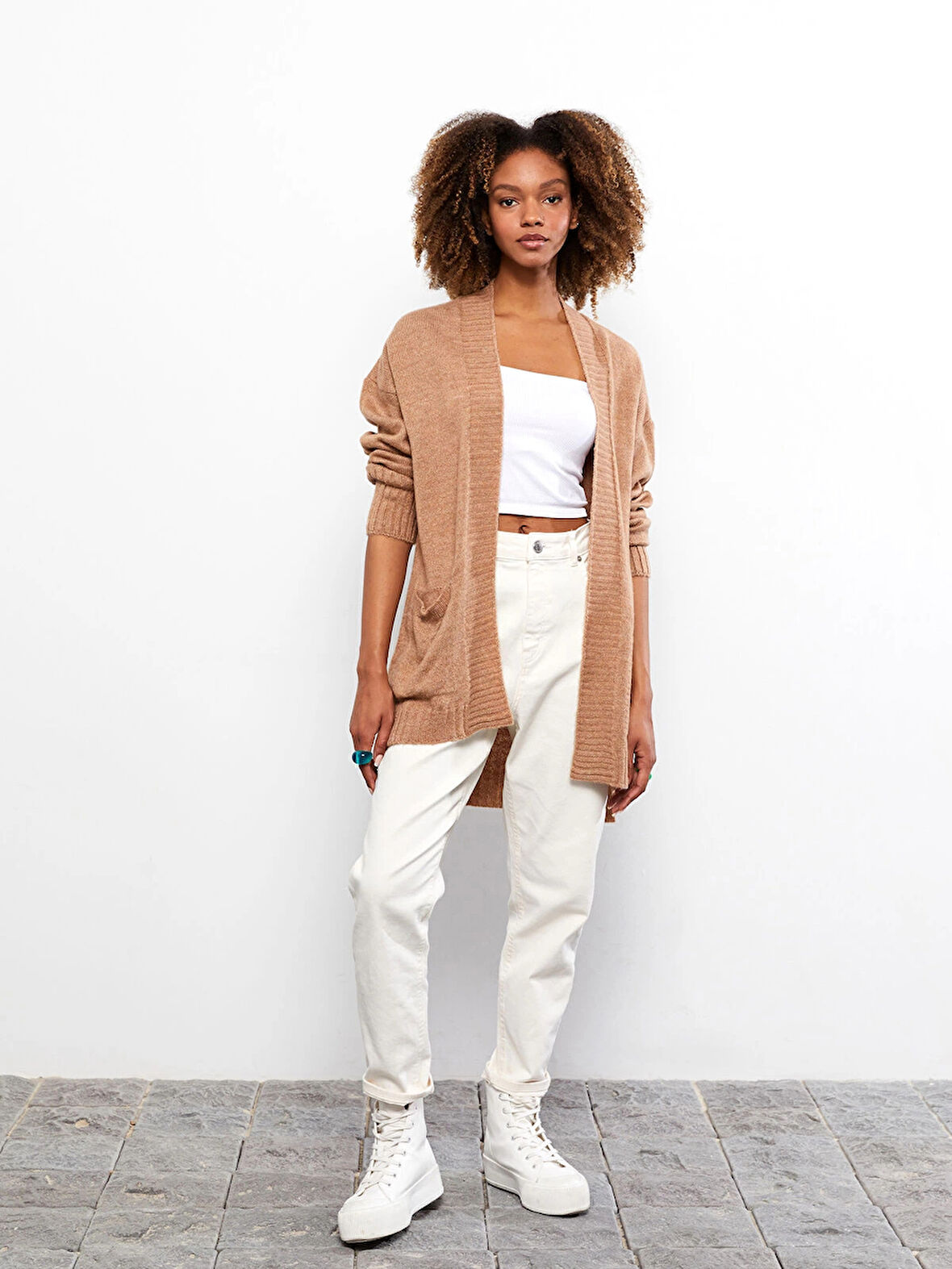 LCW Vision KAHVERENGİ Şal Yaka Düz Uzun Kollu Kadın Triko Hırka