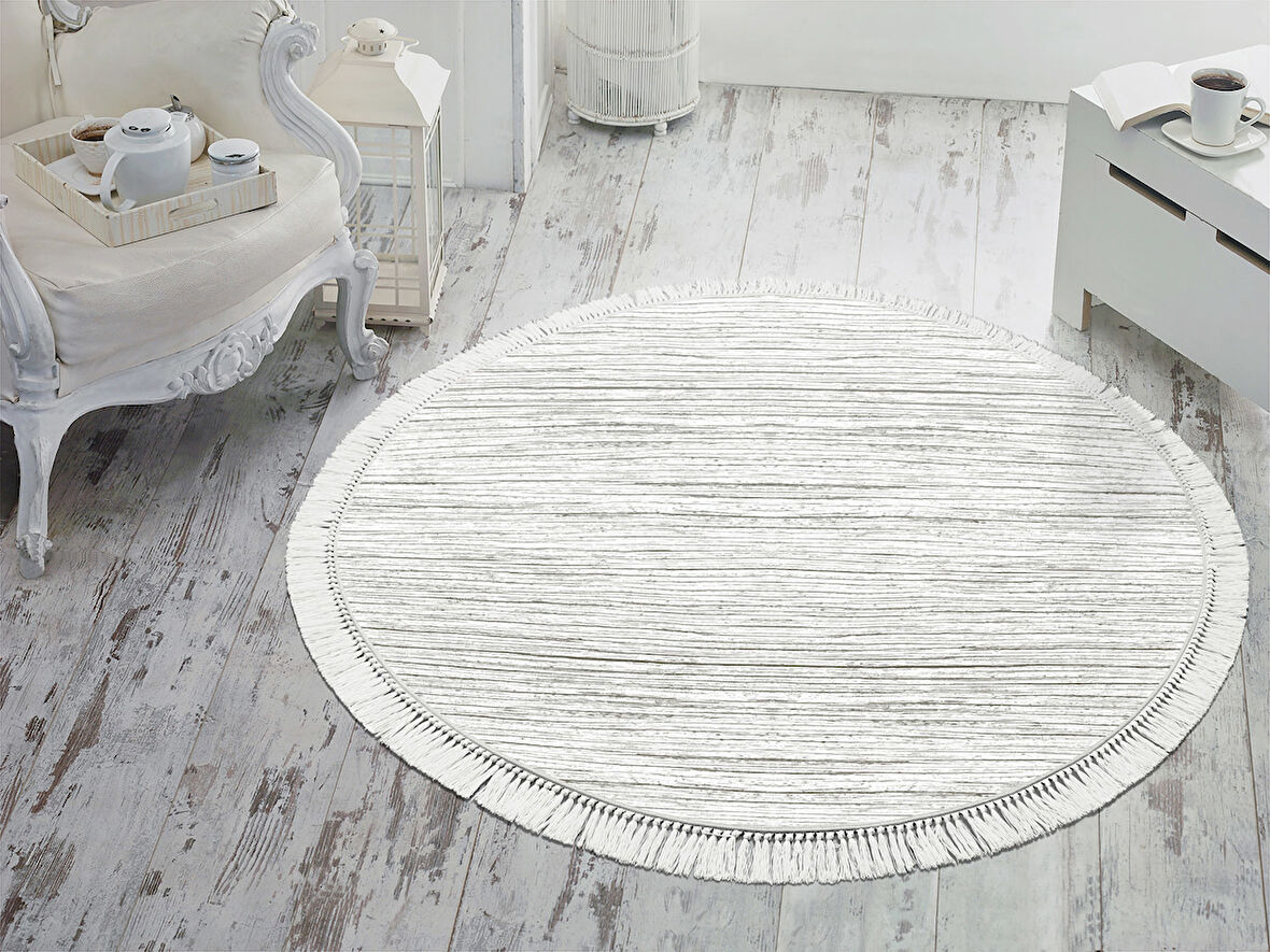 Dekoreko İnci Halı Dijital Saçaklı Yuvarlak 1910