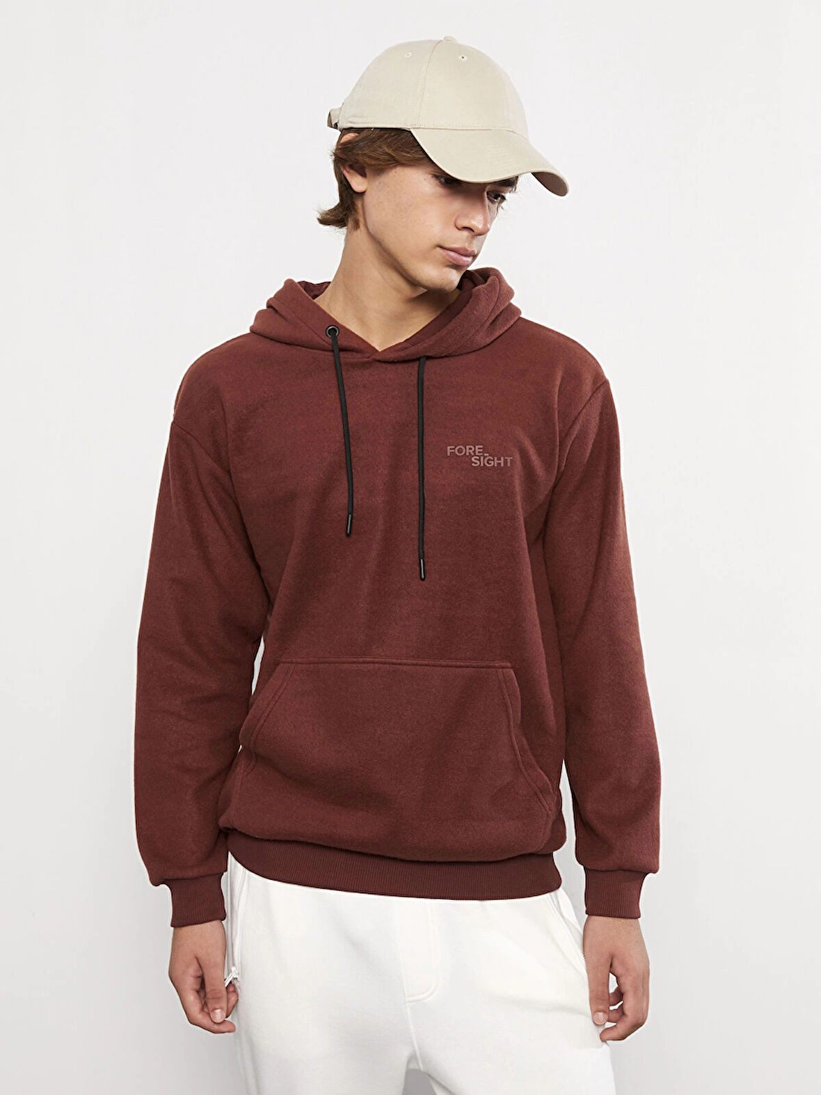 LCW Casual KAHVERENGİ Uzun Kollu Baskılı Erkek Kalın Hoodie