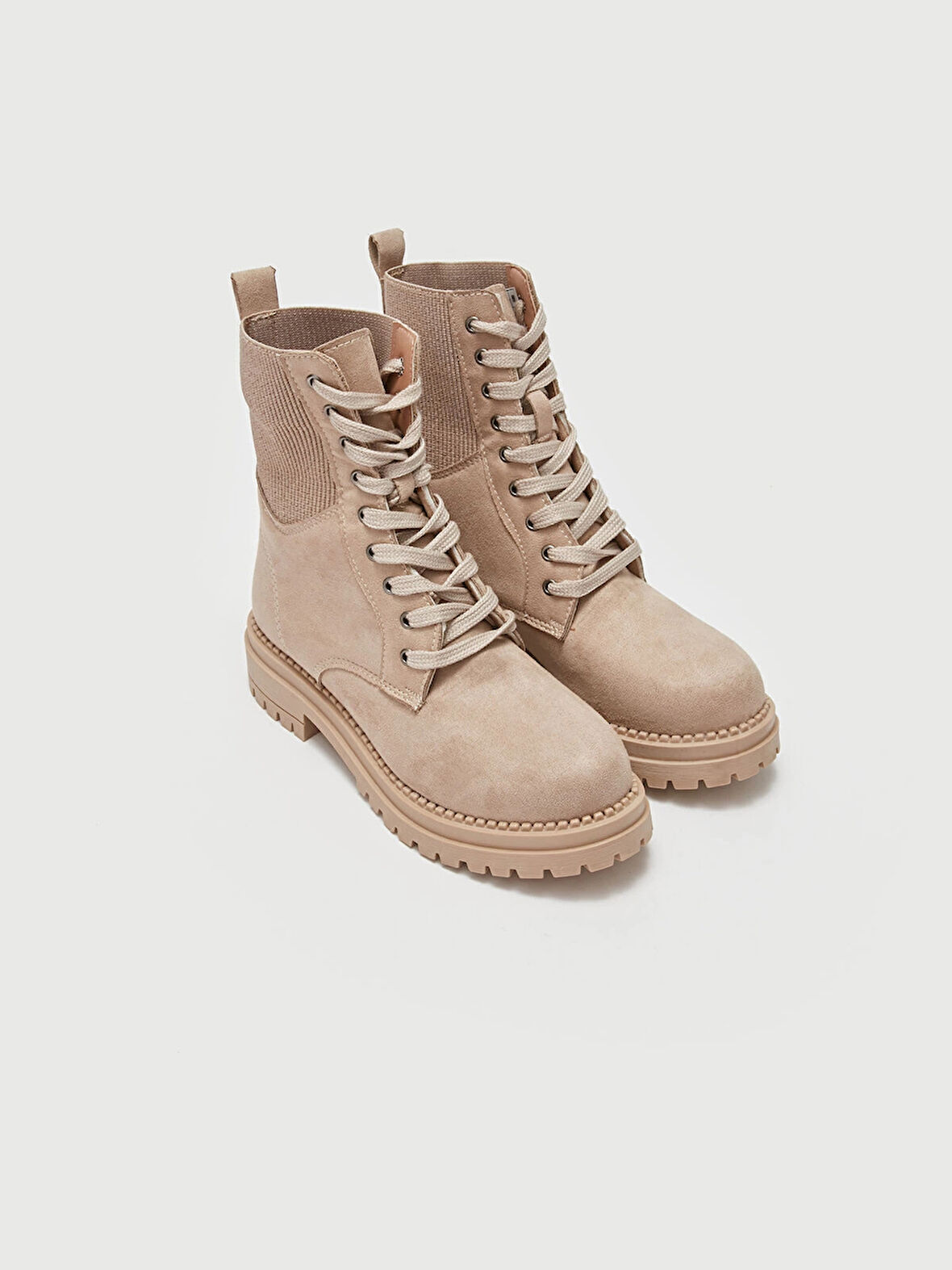 LC WAIKIKI BEJ Deri Görünümlü Bağcıklı Kadın Bot