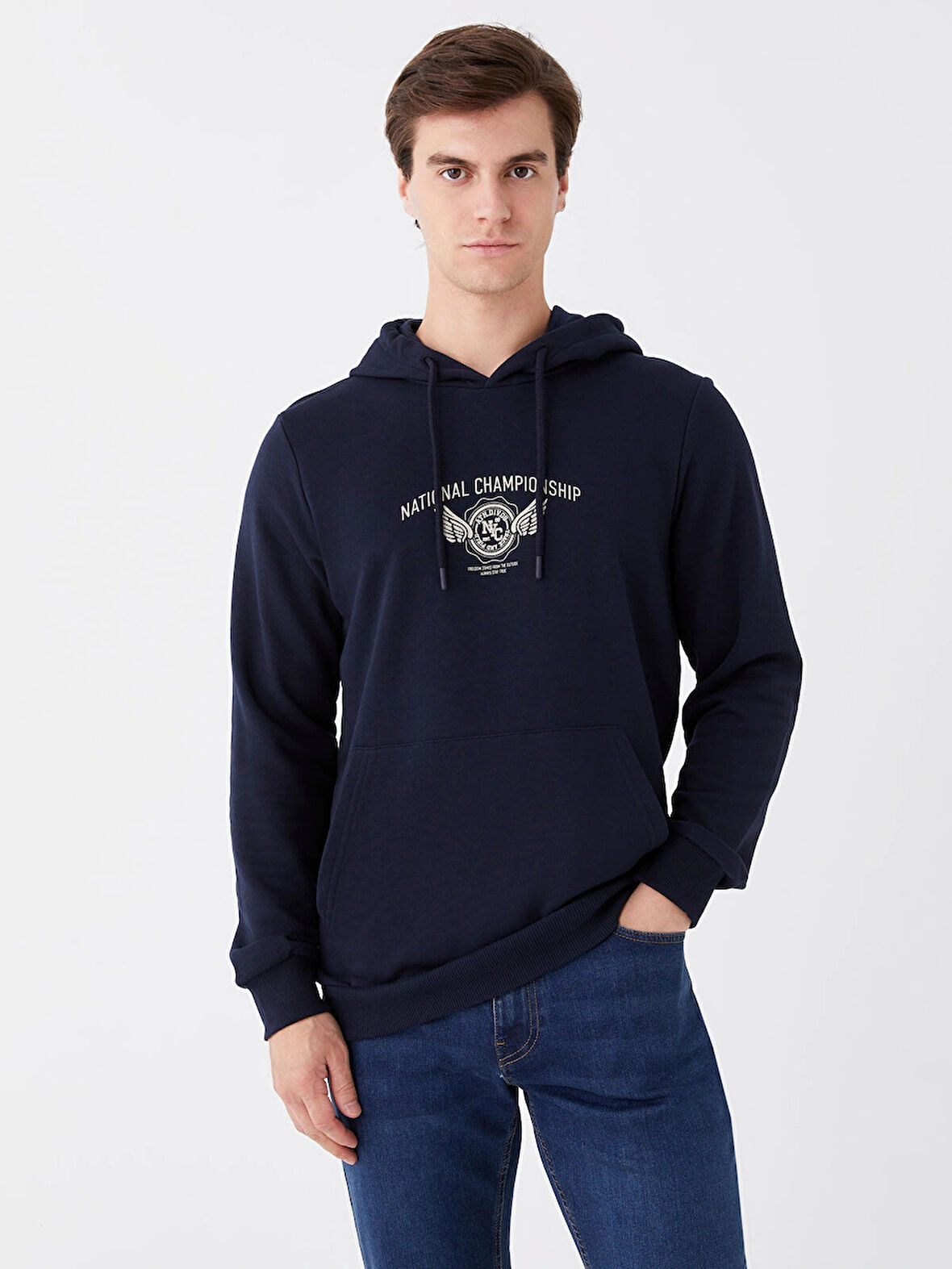XSIDE Lacivert Uzun Kollu Baskılı Erkek Hoodie
