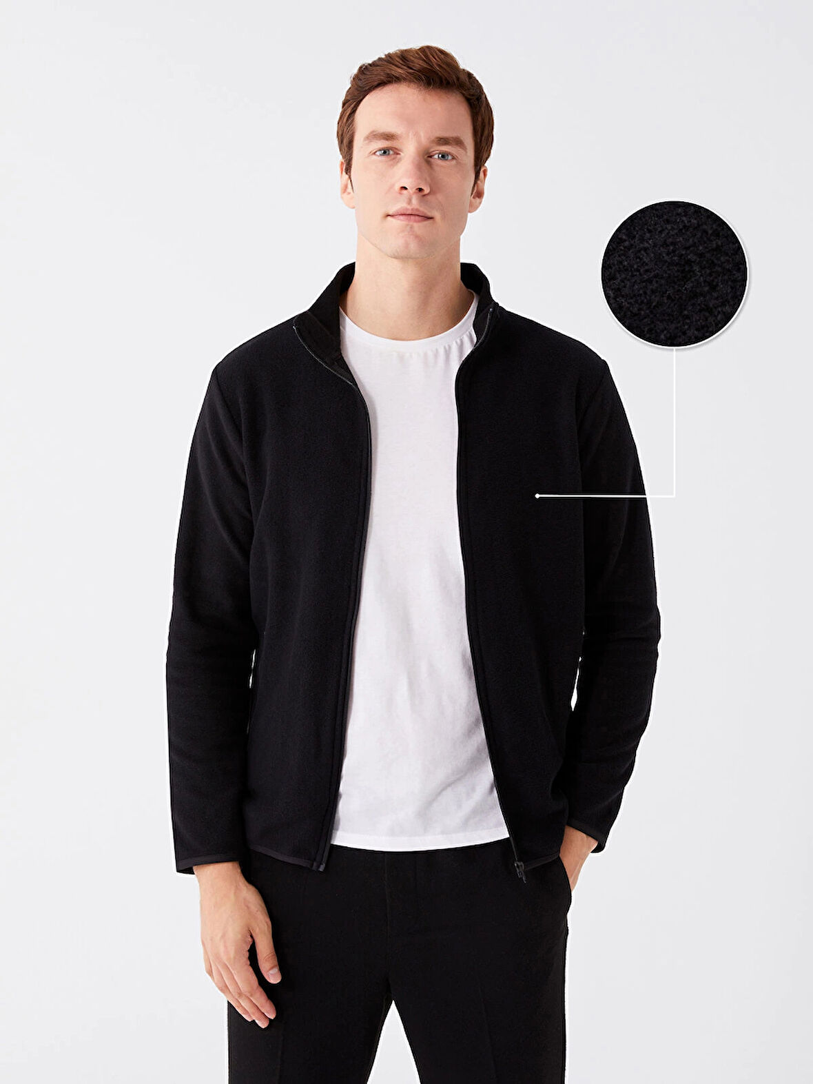 LCWAIKIKI Classic SİYAH Dik Yaka Uzun Kollu Erkek Polar Hırka