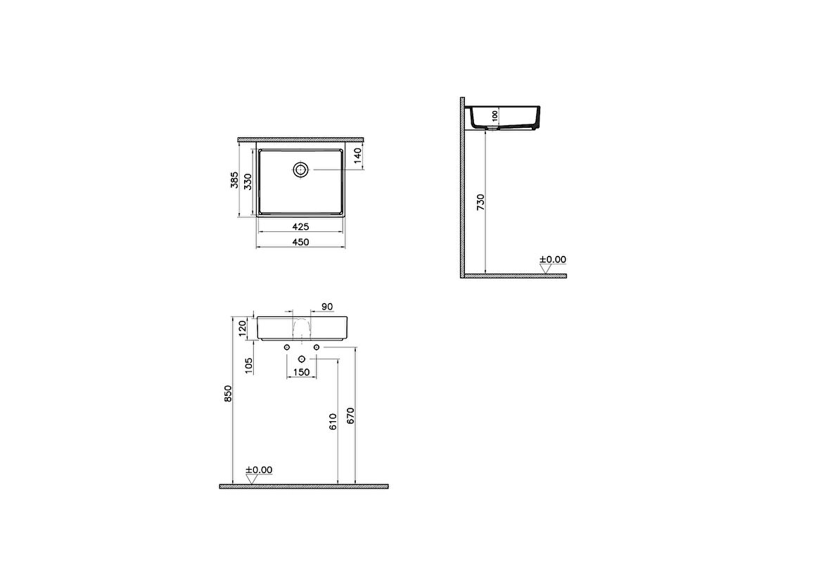 VitrA ArchiPlan 7403B077-0016 Lavabo, Kompakt, Mat Terra Rosa, 45x38 cm