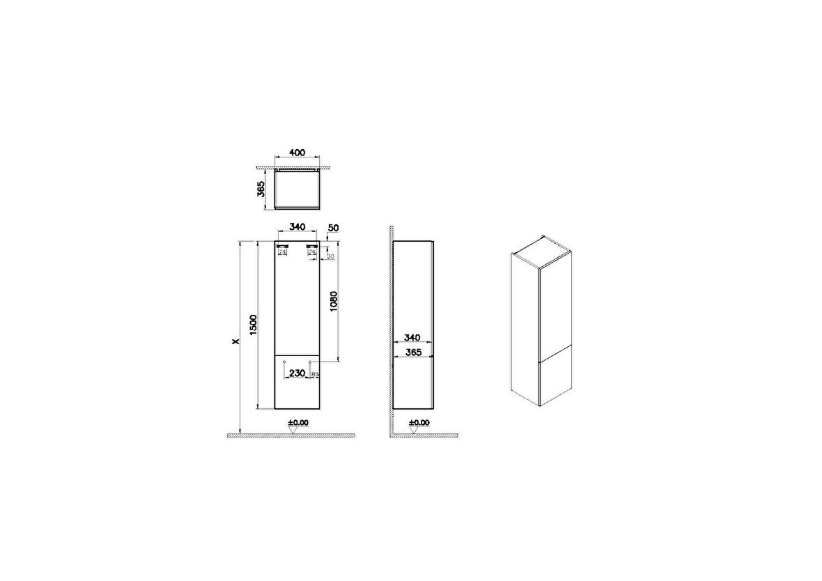 VitrA Metropole Pure 67277 Boy Dolabı, Mat Açık Gri,40 cm