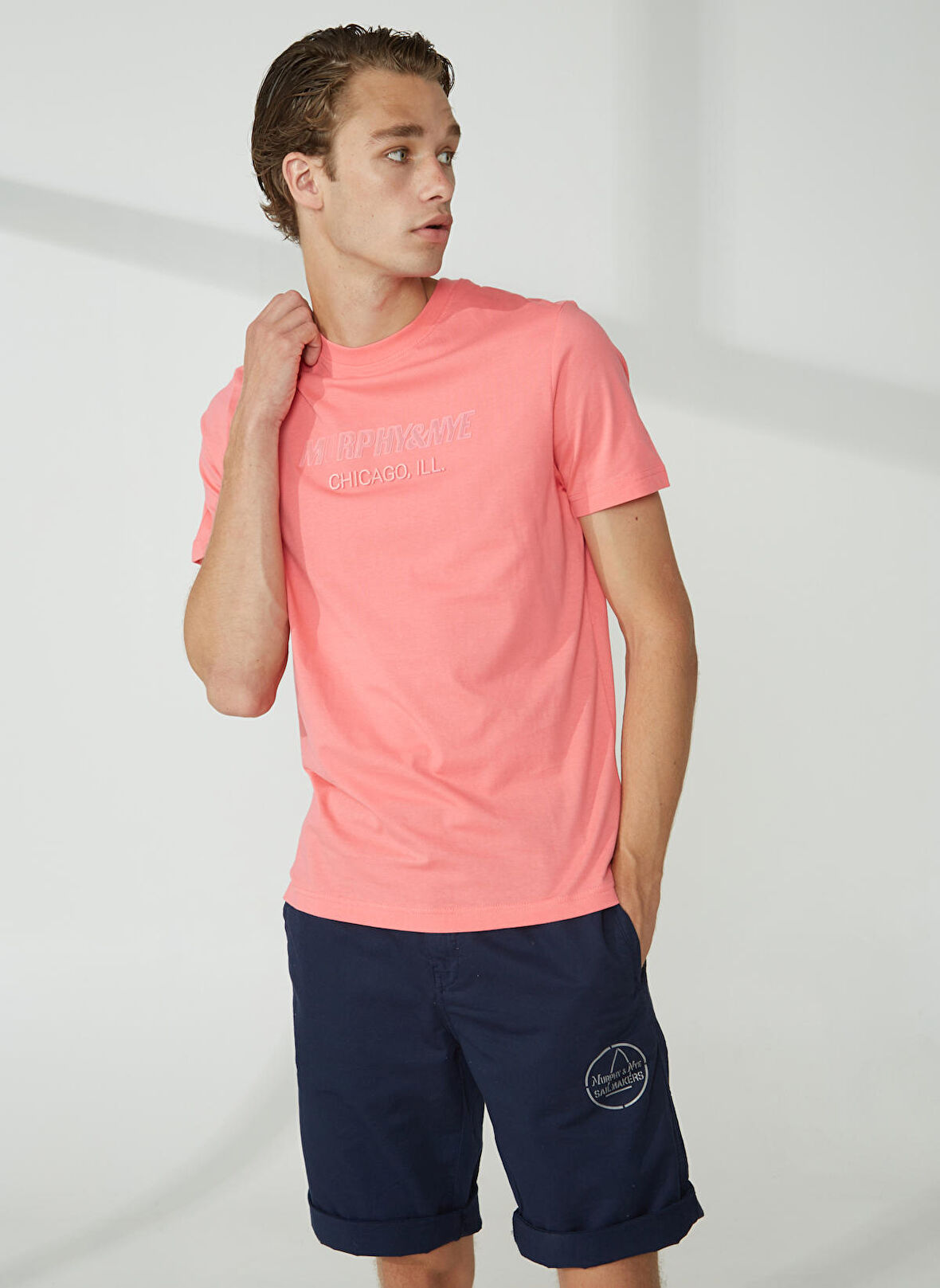 Murphy&Nye Bisiklet Yaka Düz Pembe Erkek T-Shirt EMBOSS t-shirt