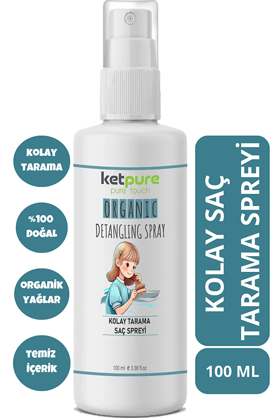 Doğal ve Organik Kolay Tarama Saç Spreyi – Çocuklar İçin Lavanta ve Hindistan Cevizi Yağlı 100 ML