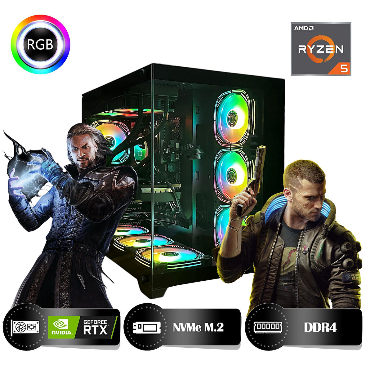 HYPER ROCKET One HRA164060 Ryzen 5 5600 16GB Ram 500GB Nvme M.2 SSD RTX4060 8GB Masaüstü Oyuncu Bilgisayarı