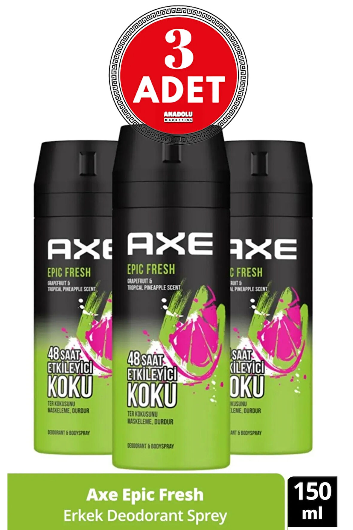 Erkek Deodorant & Bodyspray Epic Fresh 48 Saat Etkileyici Koku 150 ML (3 Adet)