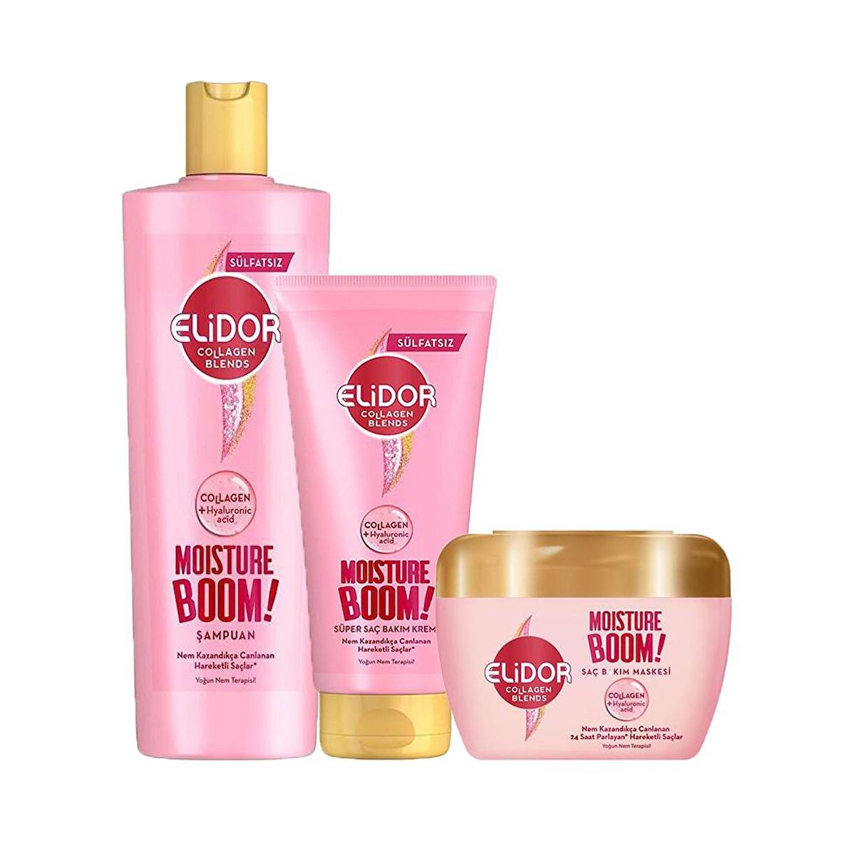 Elidor Collagen Blends Şampuan 350ml Saç Bakım Kremi 170ml Saç Bakım Maskesi 160ml Yoğun Nem Terapisi 3lü Set