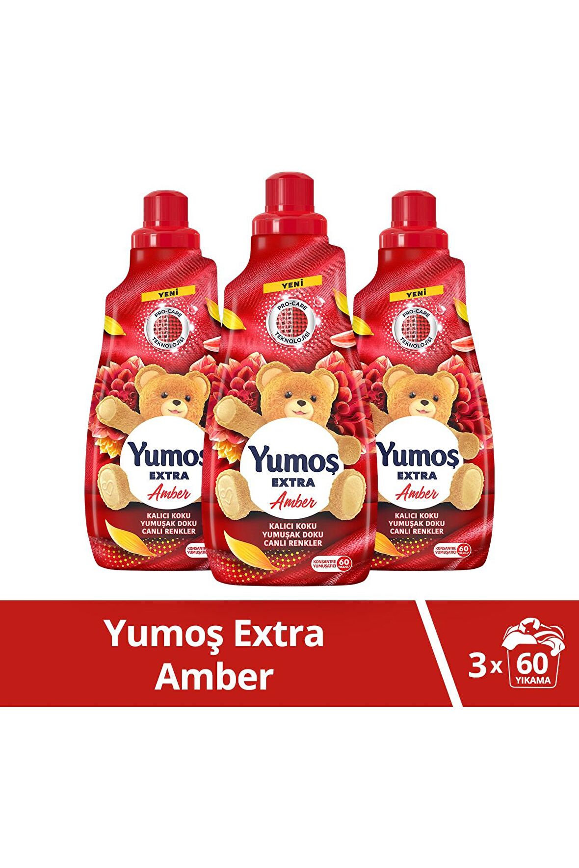 Yumoş Renk Koruma & Amber Kokulu Renkliler için Sıvı Deterjan 60 Yıkama 3x1.44 lt