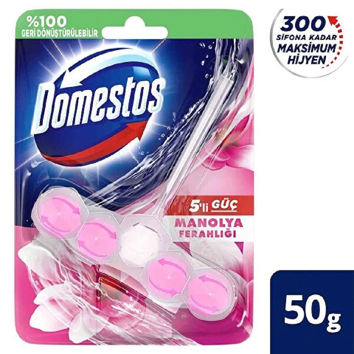 Domestos WC Blok 5'li Güç Tuvalet Bloğu Manolya Ferahlığı Maksimum Hijyen 50 G