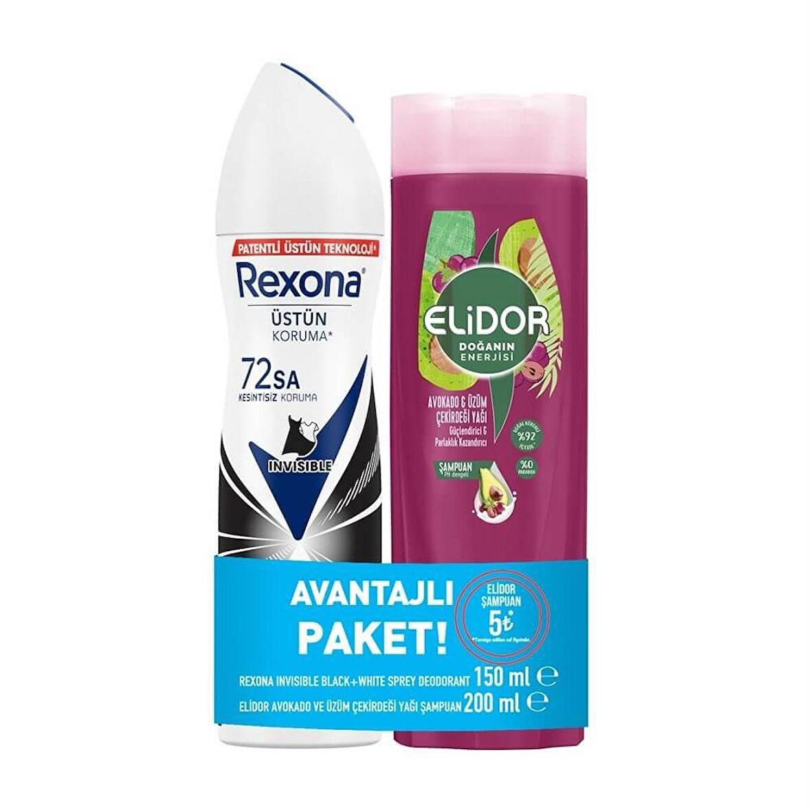 Rexona Deodorant Invisible Black White 150 Ml + Elidor 200 Ml Güçlü&Parlak