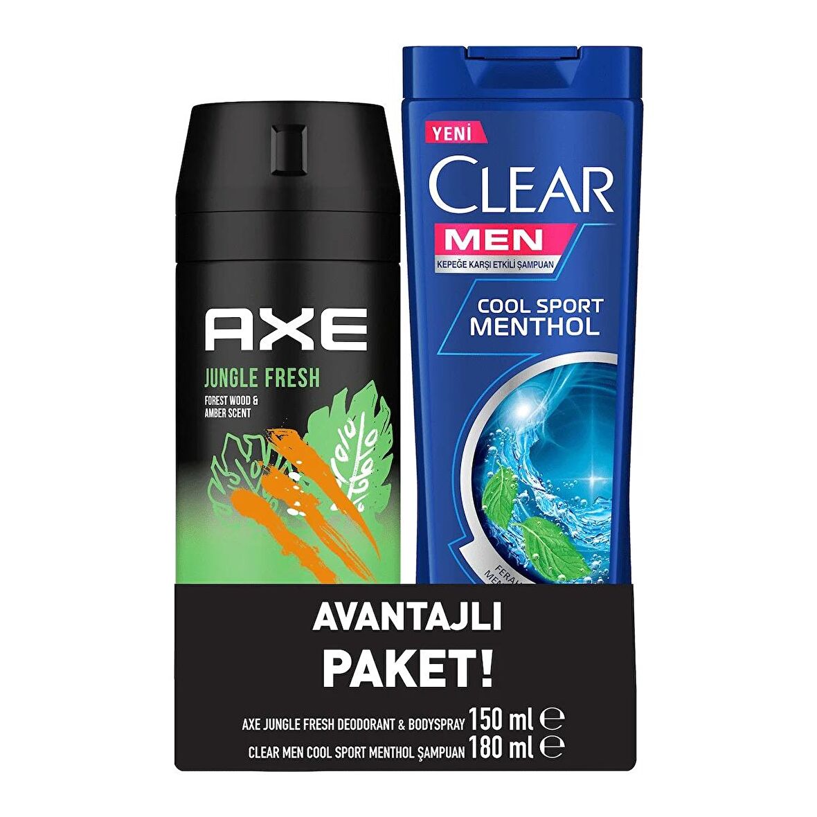 Axe Jungle Fresh 150 ml Erkek Sprey Deodorant + Clear Men Şampuan Cool Sport 180 ml Set