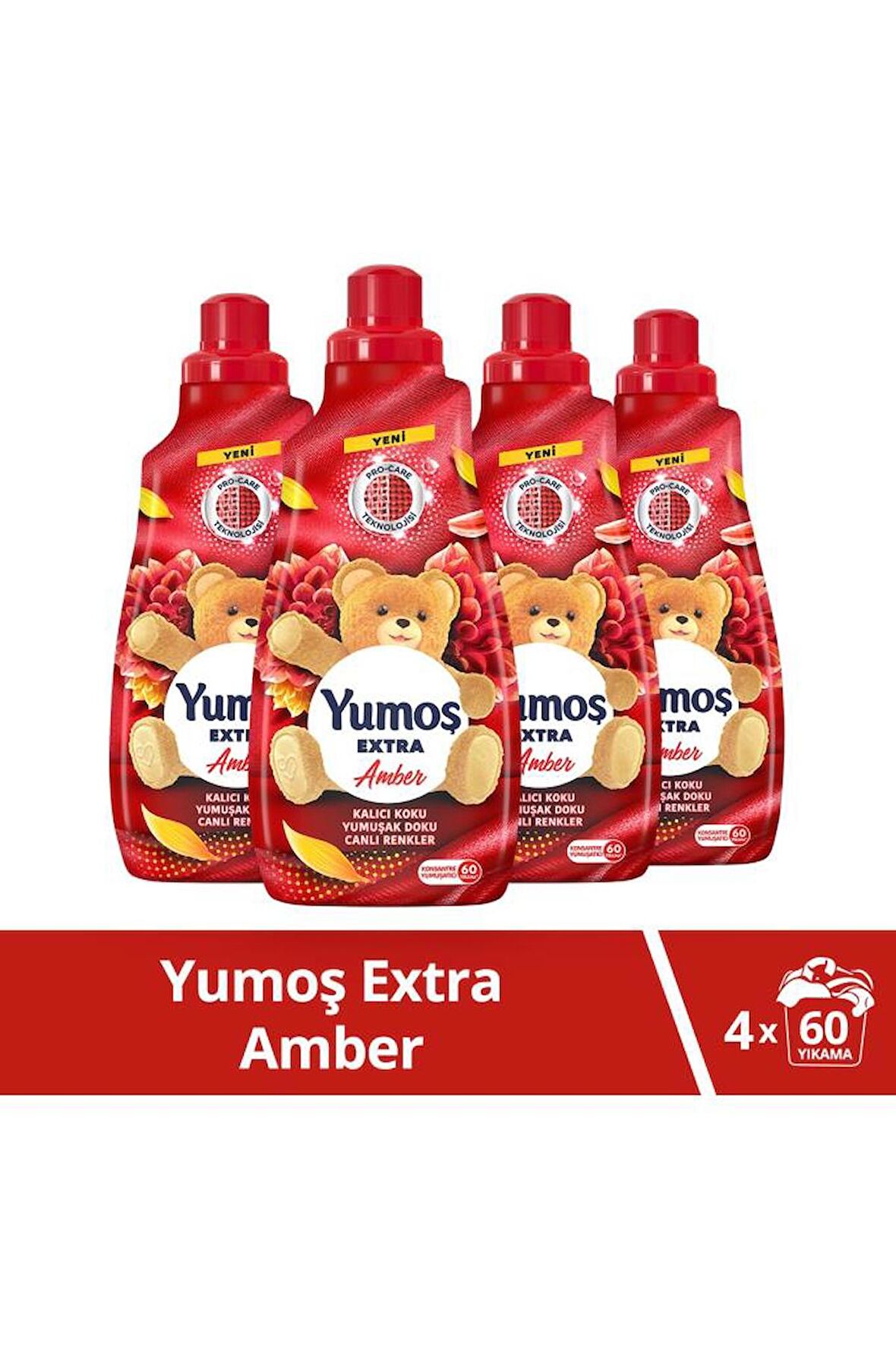 Yumoş Extra Amber Konsantre 60 Yıkama Yumuşatıcı 1.44 lt 4'lü