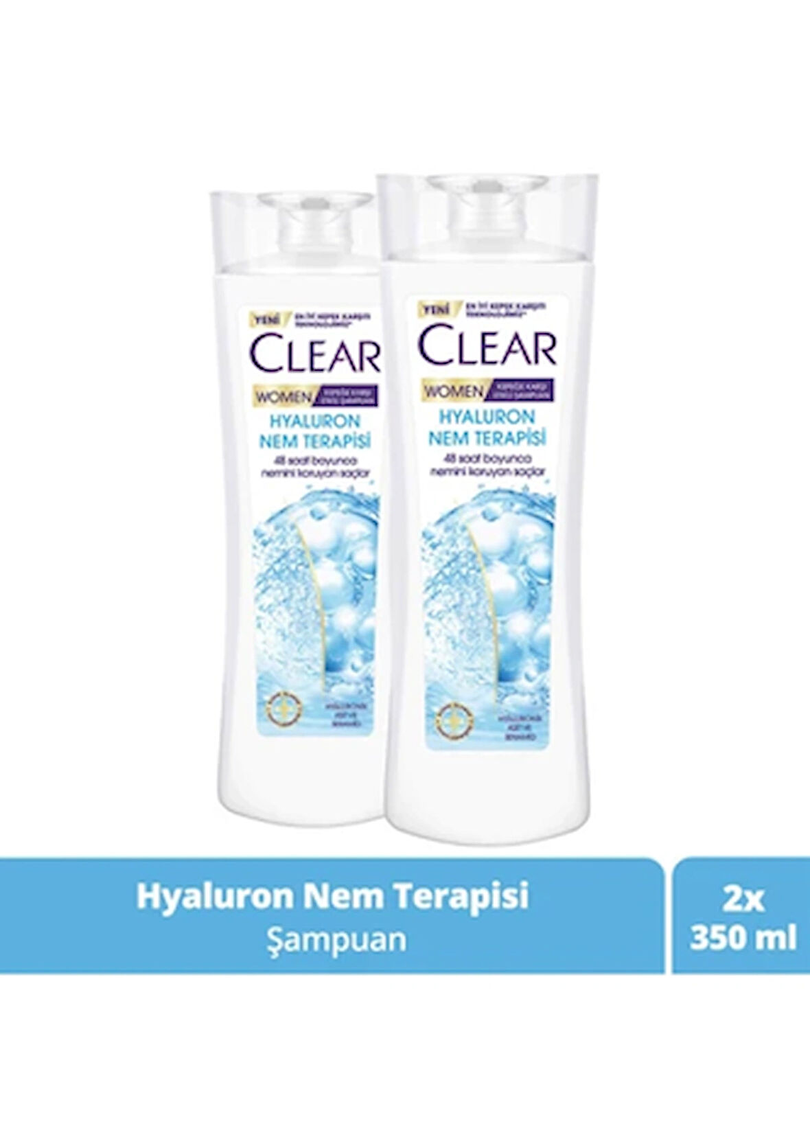 Clear Women Kepeğe Karşı Etkili Saç Bakım Şampuanı Hyaluron Nem Terapisi 350 ml X2