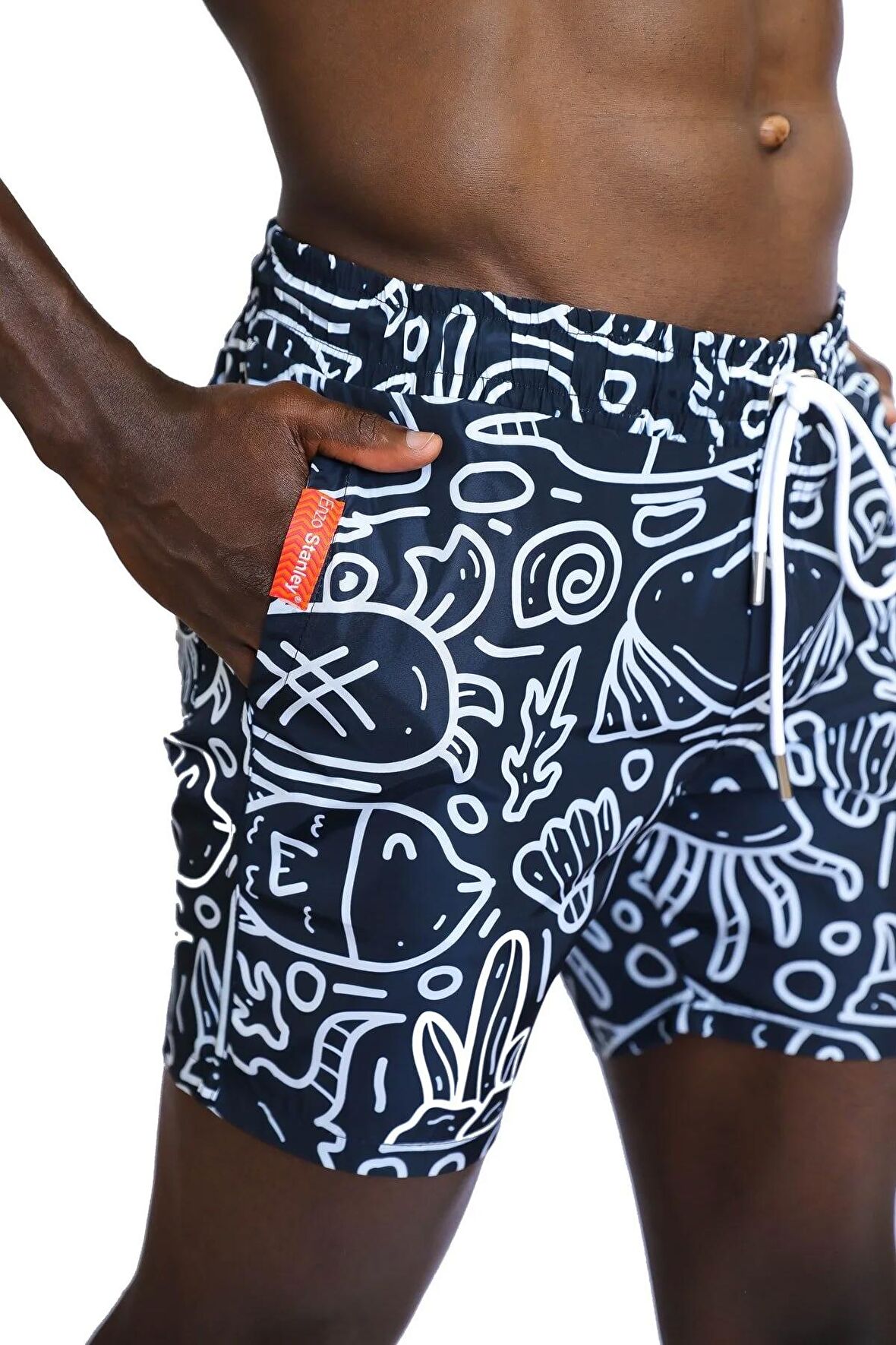 Enzo Stanley Erkek Desenli Lacivert Deniz Şortu