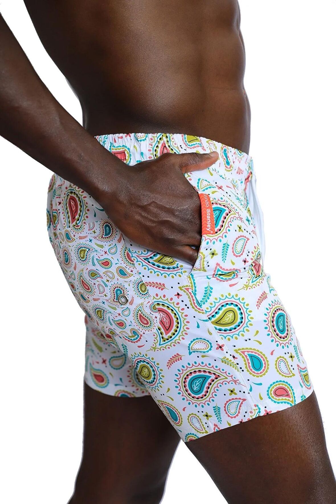 Enzo Stanley Erkek Desenli Beyaz Deniz Şortu