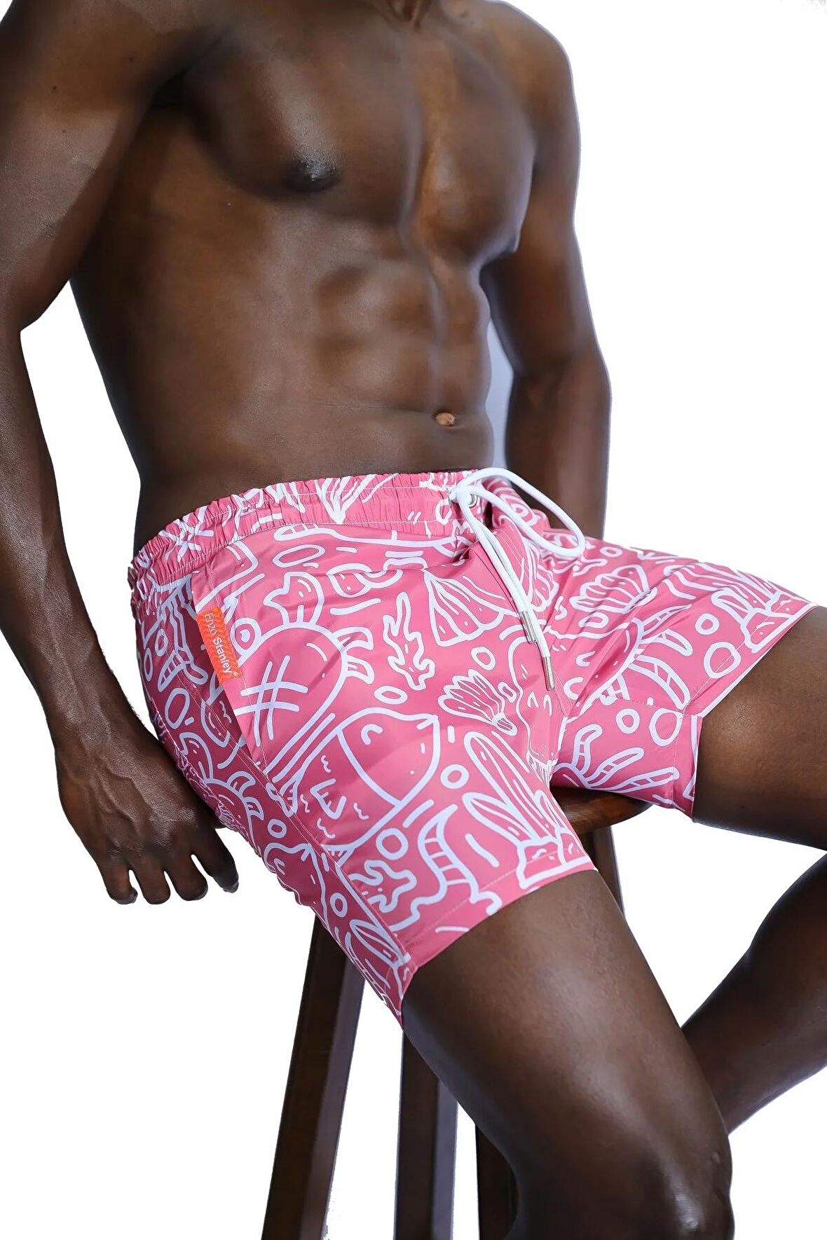 Enzo Stanley Erkek Desenli Pembe Deniz Şortu