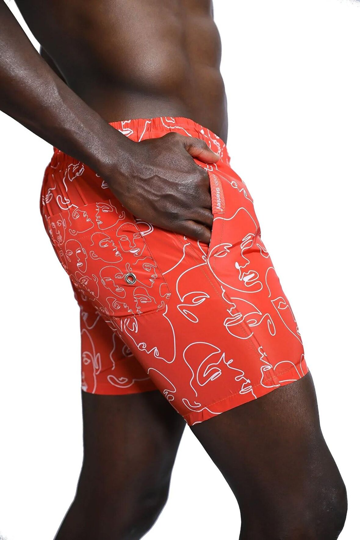 Enzo Stanley Erkek Desenli Turuncu Deniz Şortu