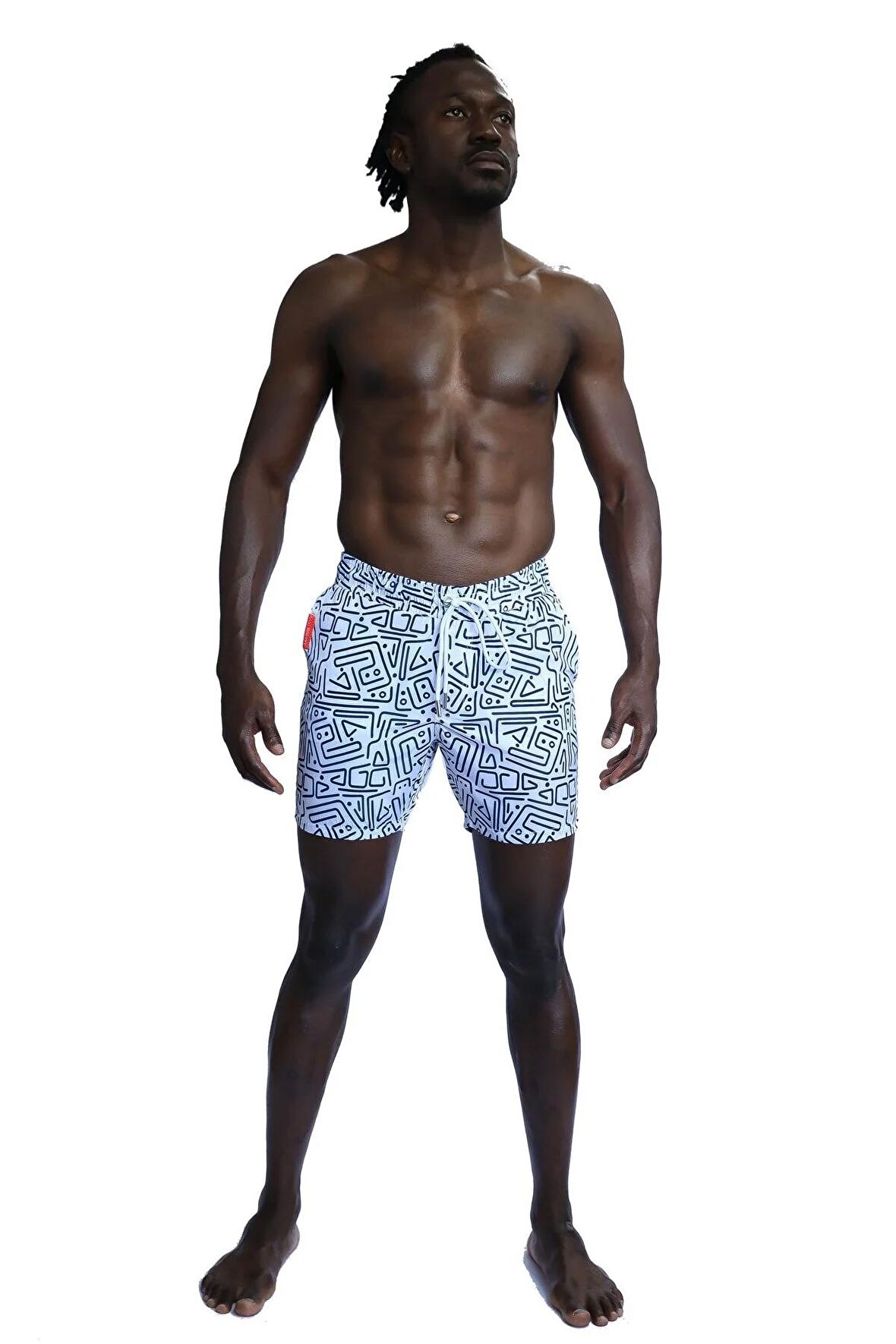 Enzo Stanley Erkek Desenli Beyaz Deniz Şortu