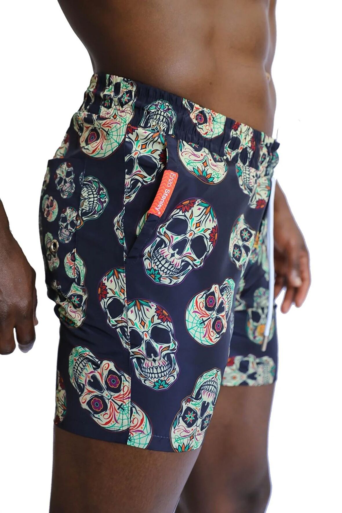 Enzo Stanley Erkek Desenli Siyah Deniz Şortu