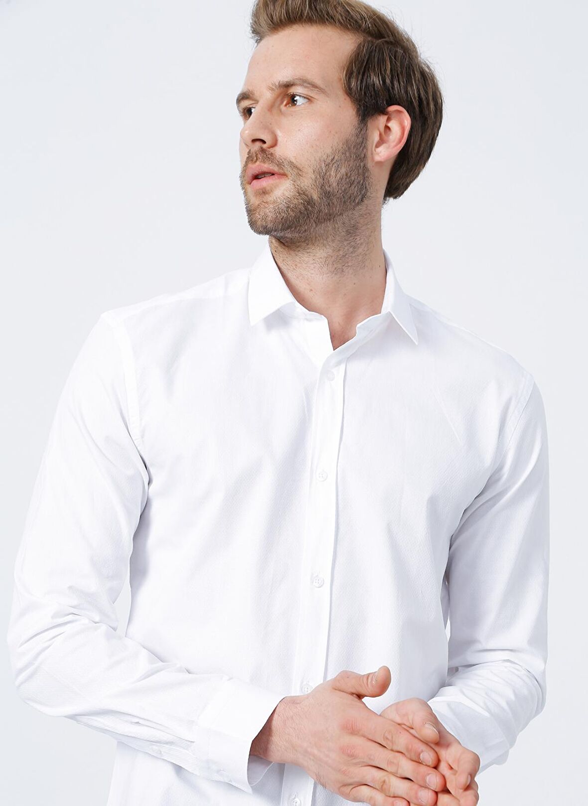 Fabrika CHRISTMAS 3 Klasik Gömlek Slim Fit Armürlü Beyaz Erkek Gömlek