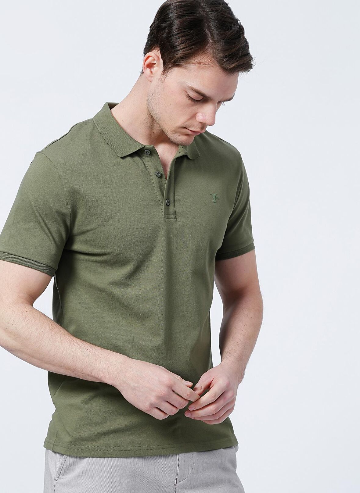 Fabrika Polo Yaka Düz Yeşil Erkek T-Shirt LEGOLAS Y