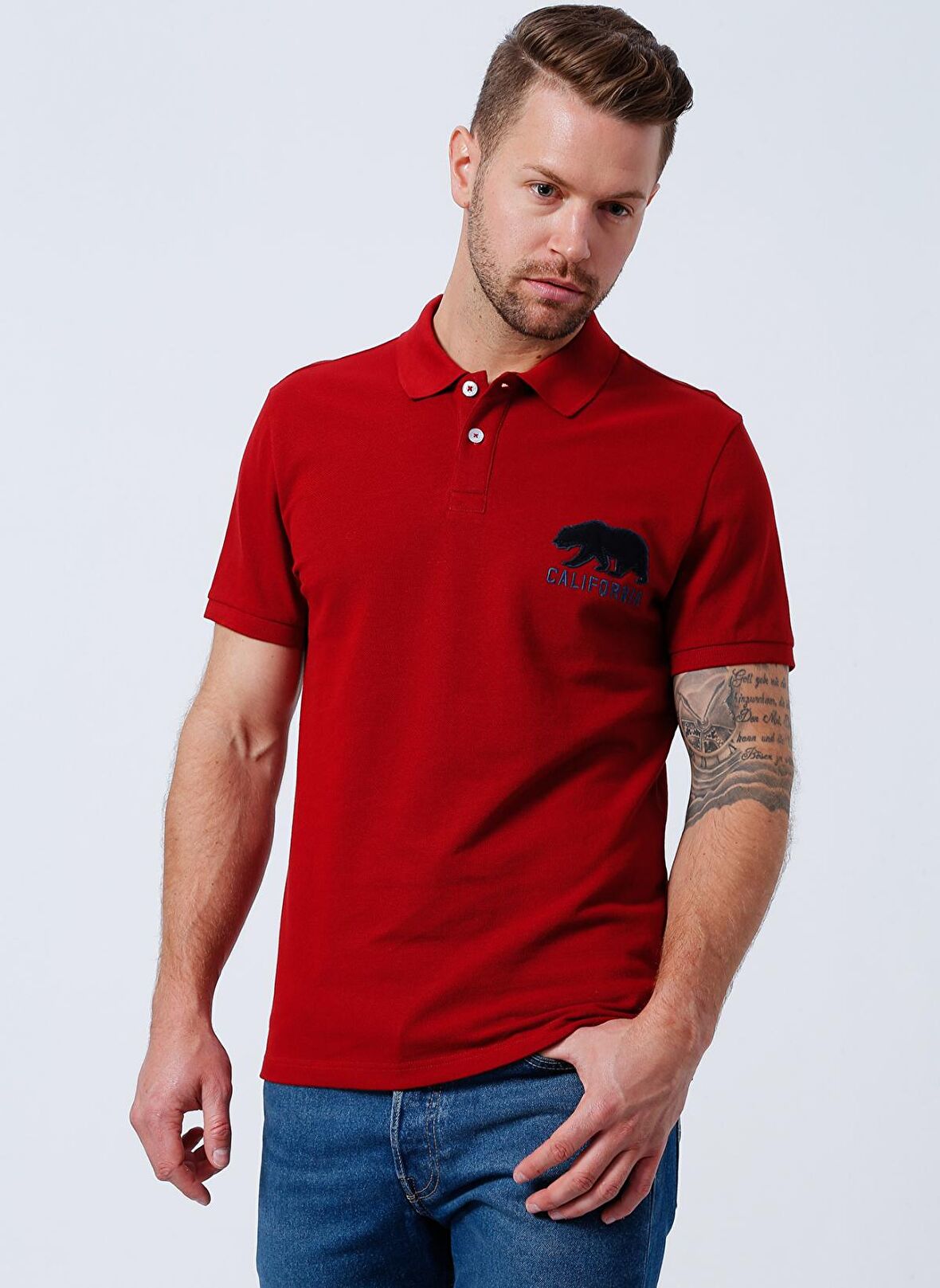 Aeropostale Polo Yaka Nakışlı Bordo Erkek T-Shirt 5889-Y