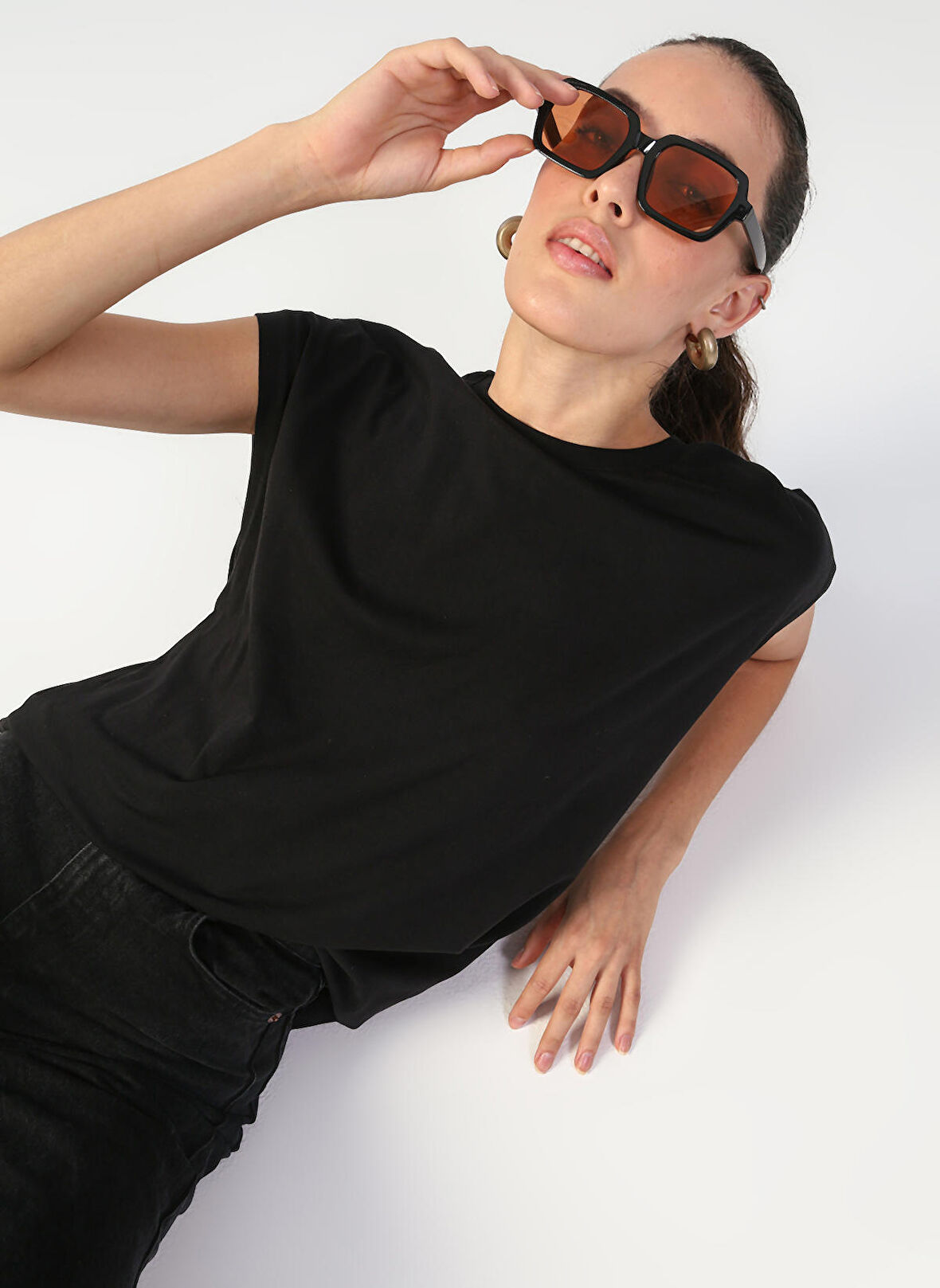 Black On Black Bisiklet Yaka Baskılı Siyah Kadın T-Shirt K-FABI