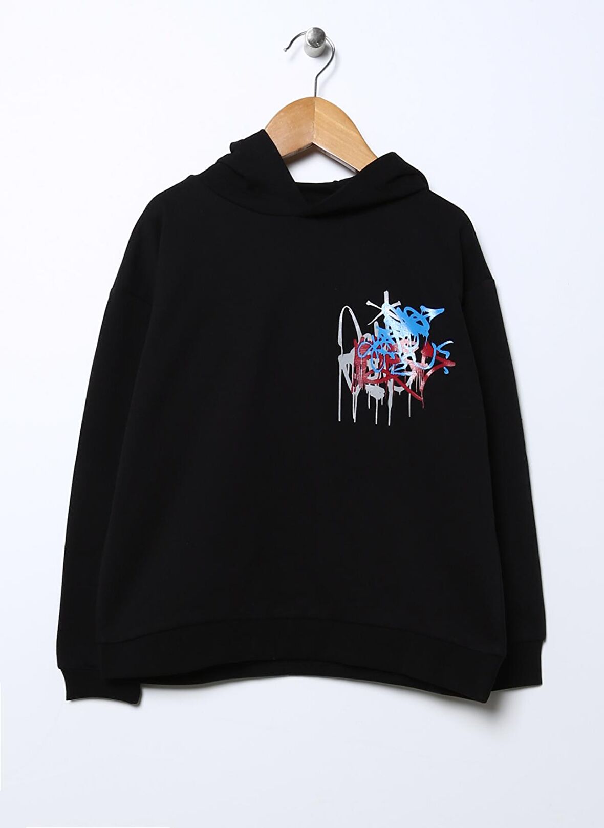 Funky Rocks Siyah Erkek Çocuk Kapüşonlu Baskılı Sweatshirt PR-07