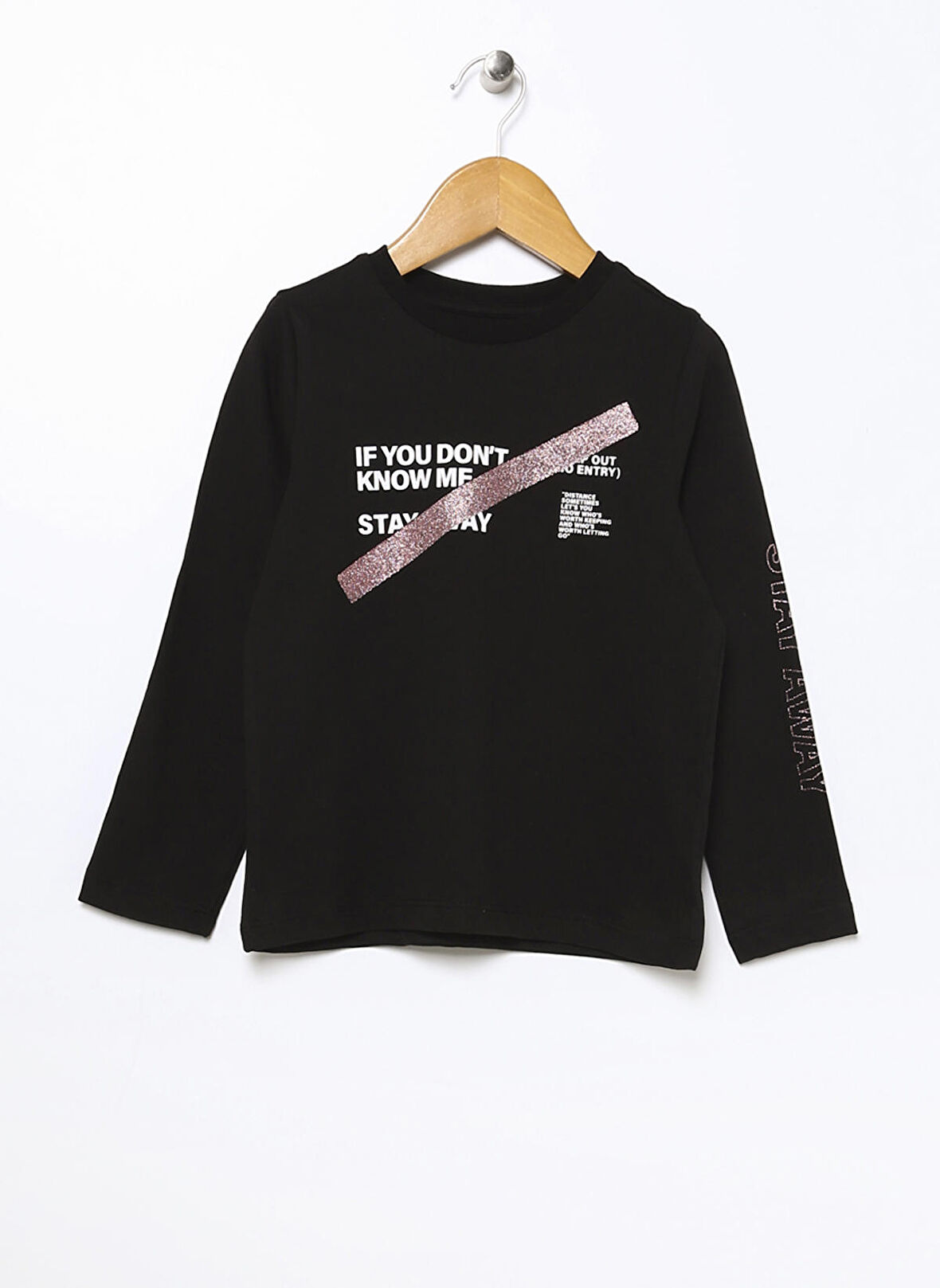 Limon Siyah Kız Çocuk Bisiklet Yaka Uzun Kollu Baskılı T-Shirt STAY GIRL