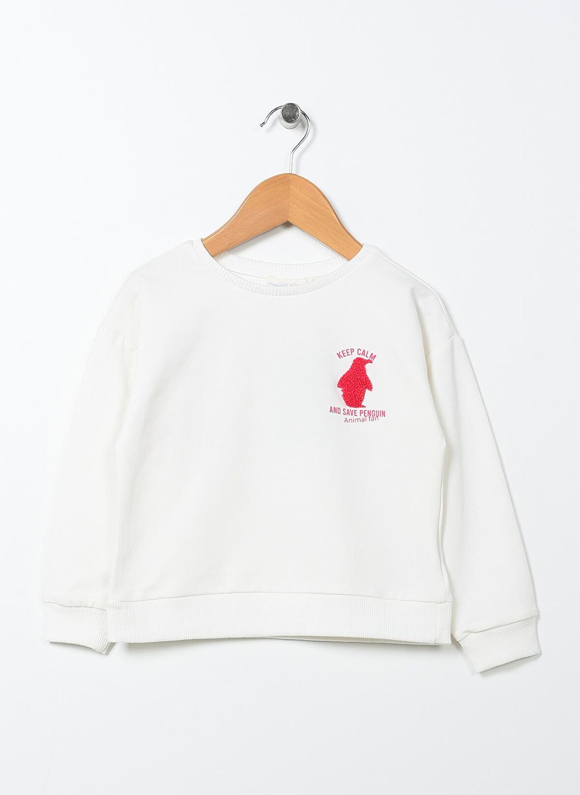 Mammaramma Ekru Kız Bebek Bisiklet Yaka Düşük Omuz Oversize Baskılı Sweatshirt 22FWG-57