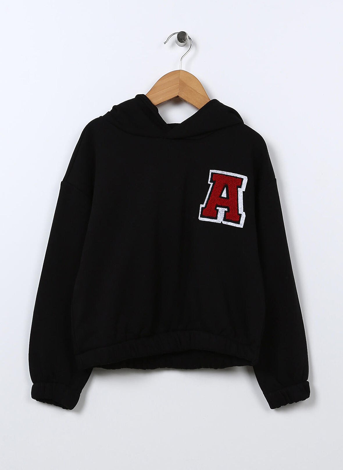 Aeropostale Siyah Kız Çocuk Kapüşonlu Düşük Omuz Nakışlı Sweatshirt 22WAG05