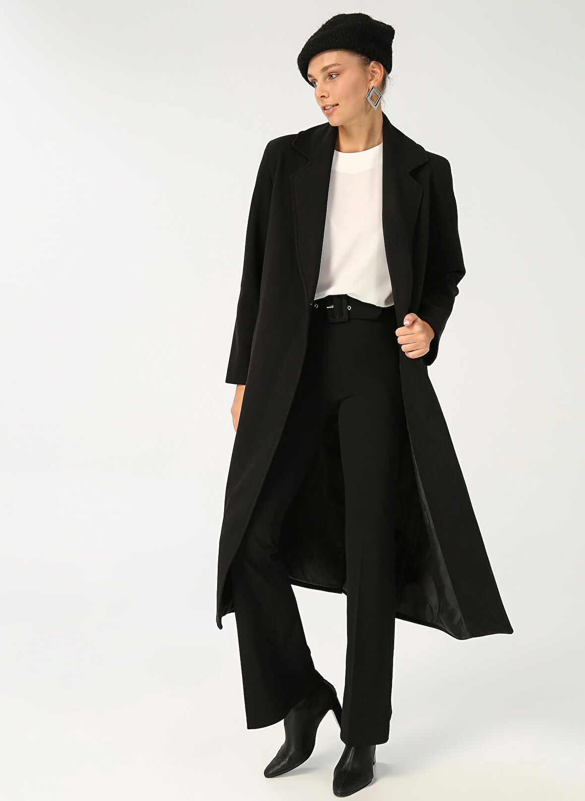 People By Fabrika Siyah Kadın Düz Uzun Kaban PEOPLESS22-05-7088