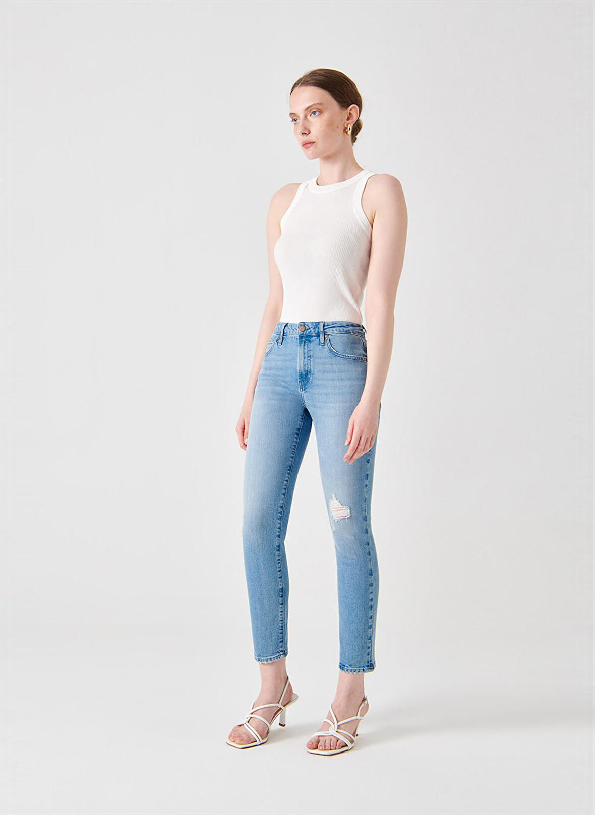Denim Trip Normal Bel Ankle Paça Slim Fit Açık İndigo Kadın Denim Pantolon DTK326 Açık Indigo