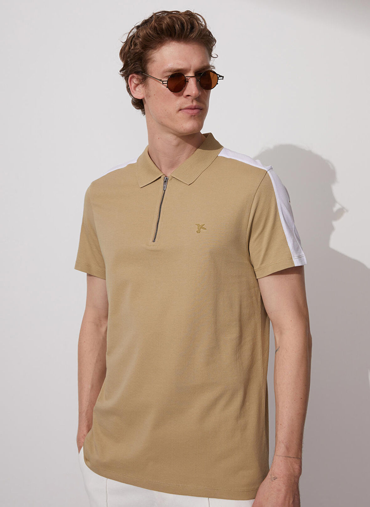 Fabrika Polo Yaka Düz Haki Erkek T-Shirt TELAS