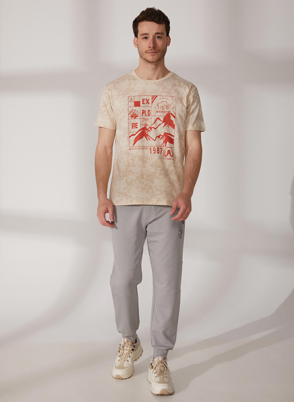 Limon Bisiklet Yaka Batik Bej Erkek T-Shirt SEK
