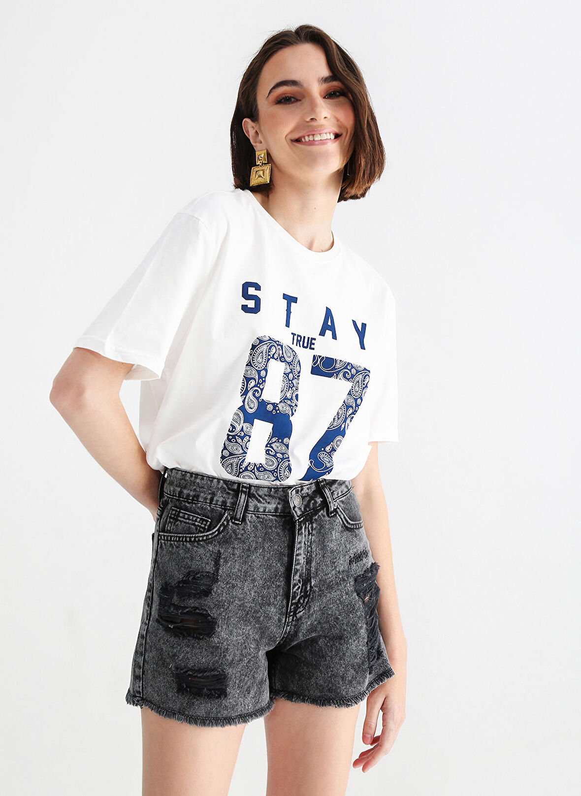 Aeropostale Bisiklet Yaka Baskılı Beyaz Erkek T-Shirt E-STAY